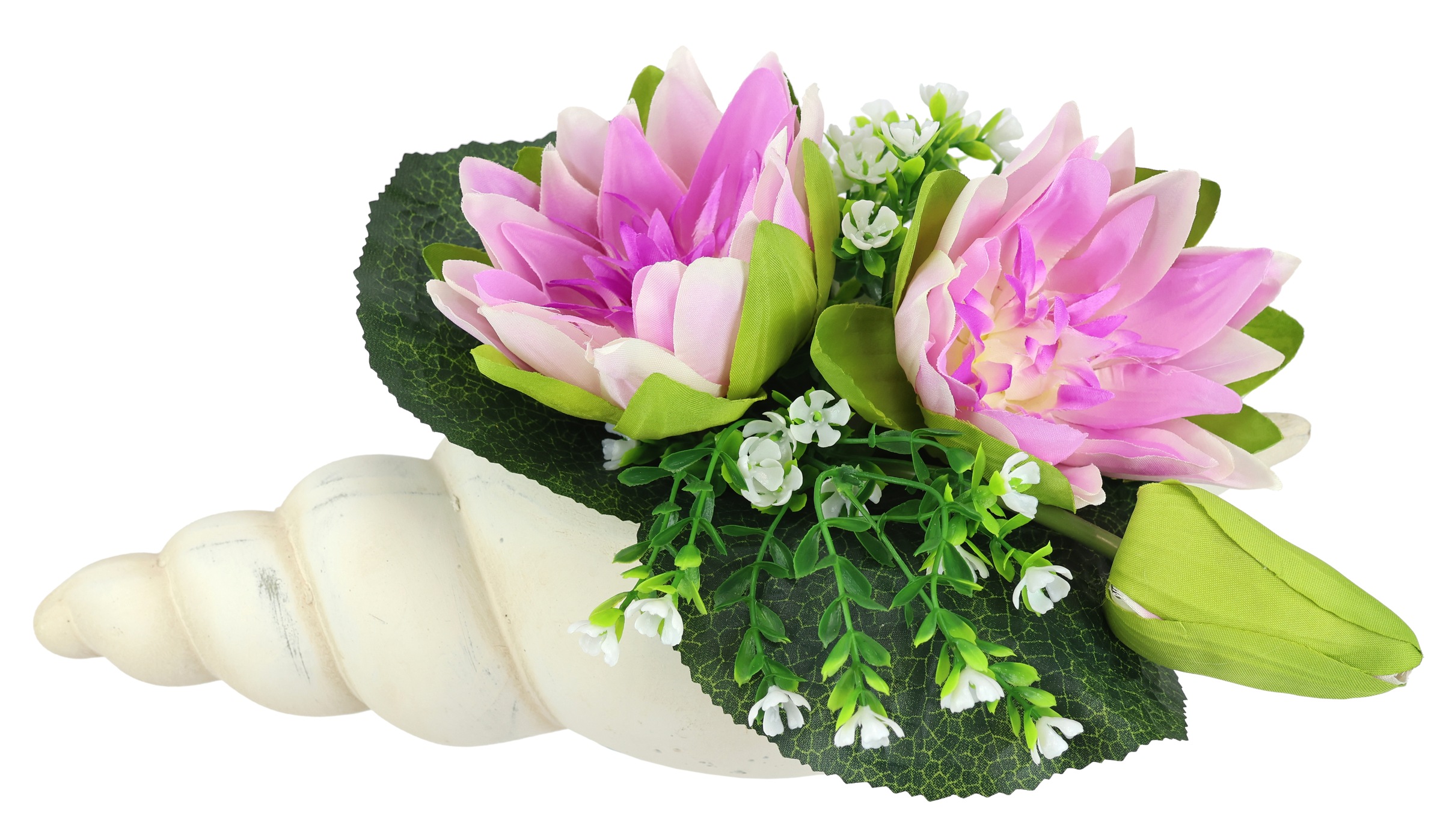 I.GE.A. Kunstblume »Lotus in Muschel-Topf«, Künstliche Seerosen-Arrangement in Muschel - Wasserlilien mit Blüten