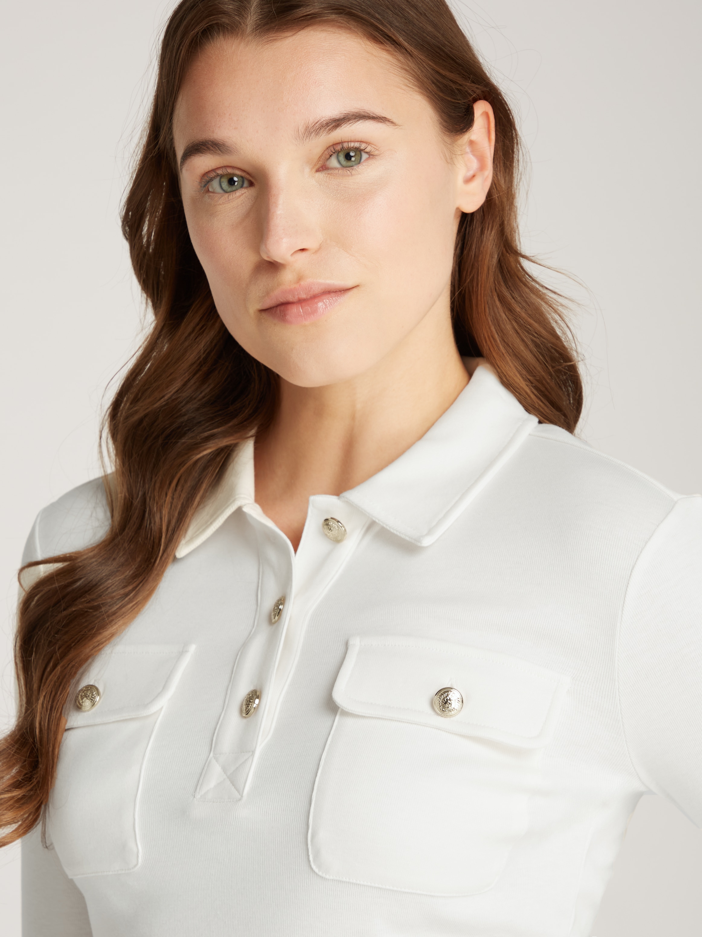 Tommy Hilfiger Poloshirt »SLIM GOLD BTN POLO LS«, mit Brusttaschen, goldfarbenen Knöpfen