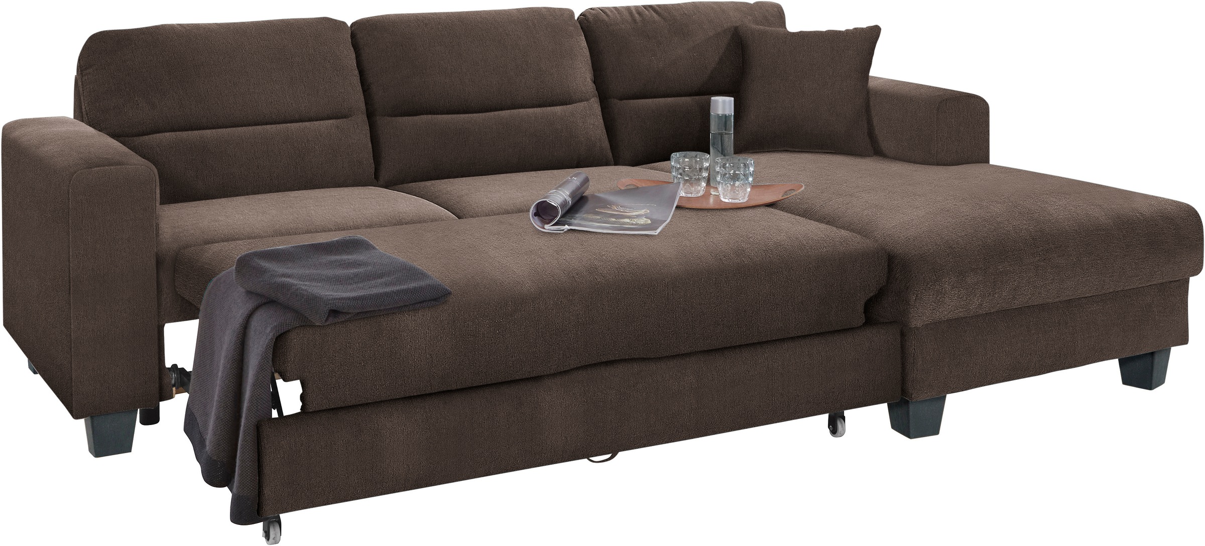 TRENDMANUFAKTUR Ecksofa »Chamber, zeitlos und modern, bequem mit hohem Sitzkomfort, L-Form«, inklusive einer Kopfstütze, wahlweise mit Schlaffunktion