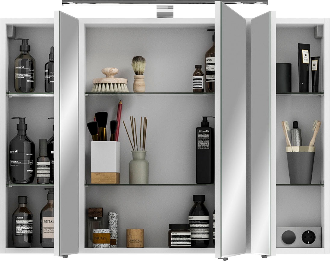 Saphir Badmöbel-Set »6005 Sprint 3-teilig, Keramik-Waschtisch mit LED-Spiegelschrank«, (4 St.), Unterschrank, inkl. Türdämpfer, 4 Türen, 3 Schubladen, Bad-Set