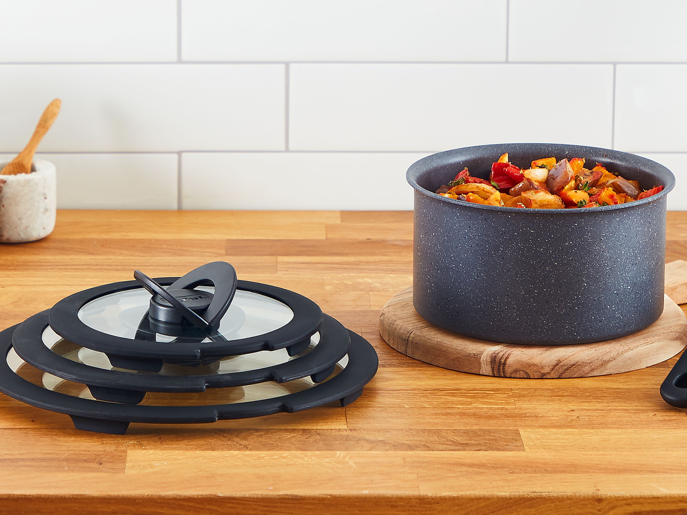 Tefal Deckel »98491 Ingenio 16/18/20 cm«, (Set, 3 tlg.), hervorragend für Ingenio Töpfe, Glasdeckel mit Silikonrand,Klappgriffe