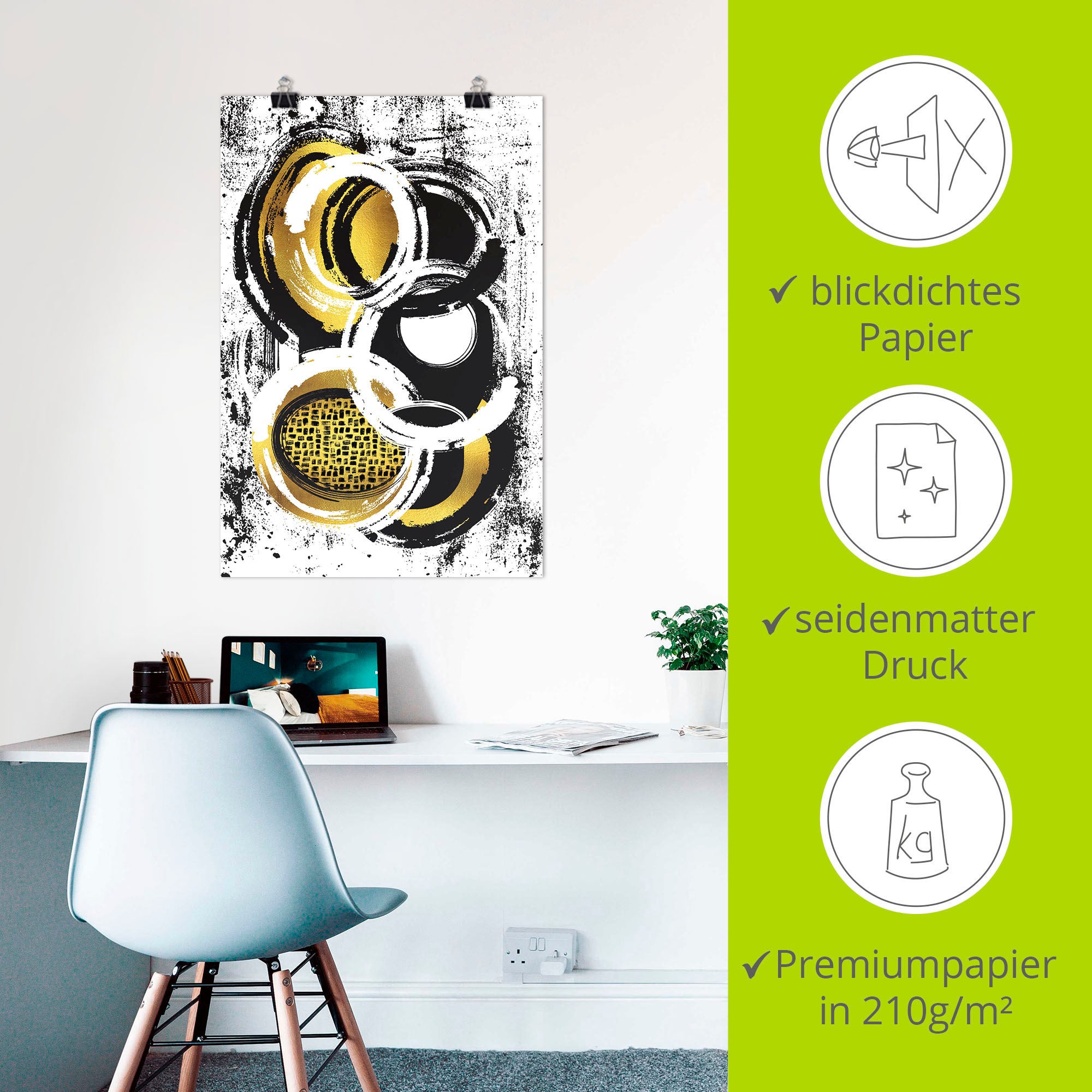 Artland Wandbild »Abstrakte Malerei Nr. 2 gold«, Muster, (1 St.), als Leinwandbild, Poster, Wandaufkleber in verschied. Größen