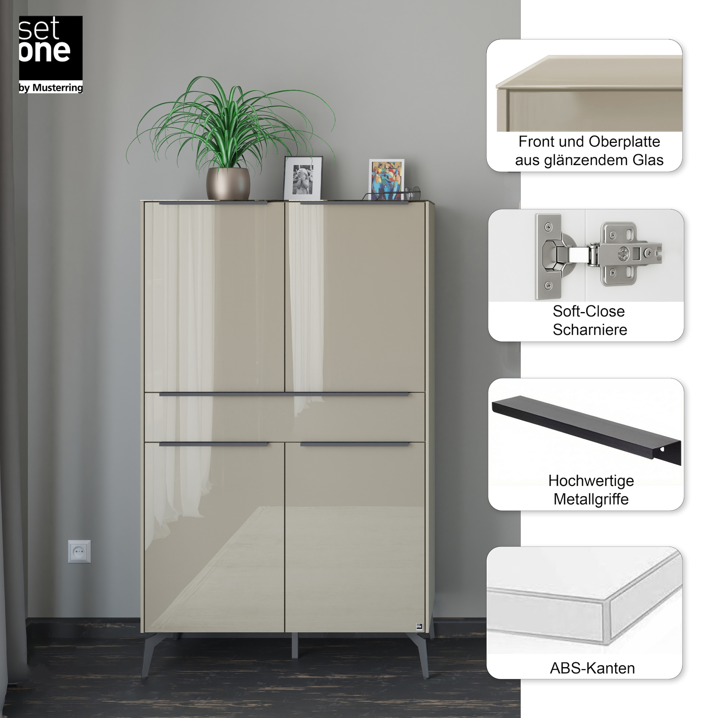 set one by Musterring Highboard »Reno« 1 Stk. tlg. Mit Winkelfuß in diversen Farben, 155 cm Höhe & Farbauswahl