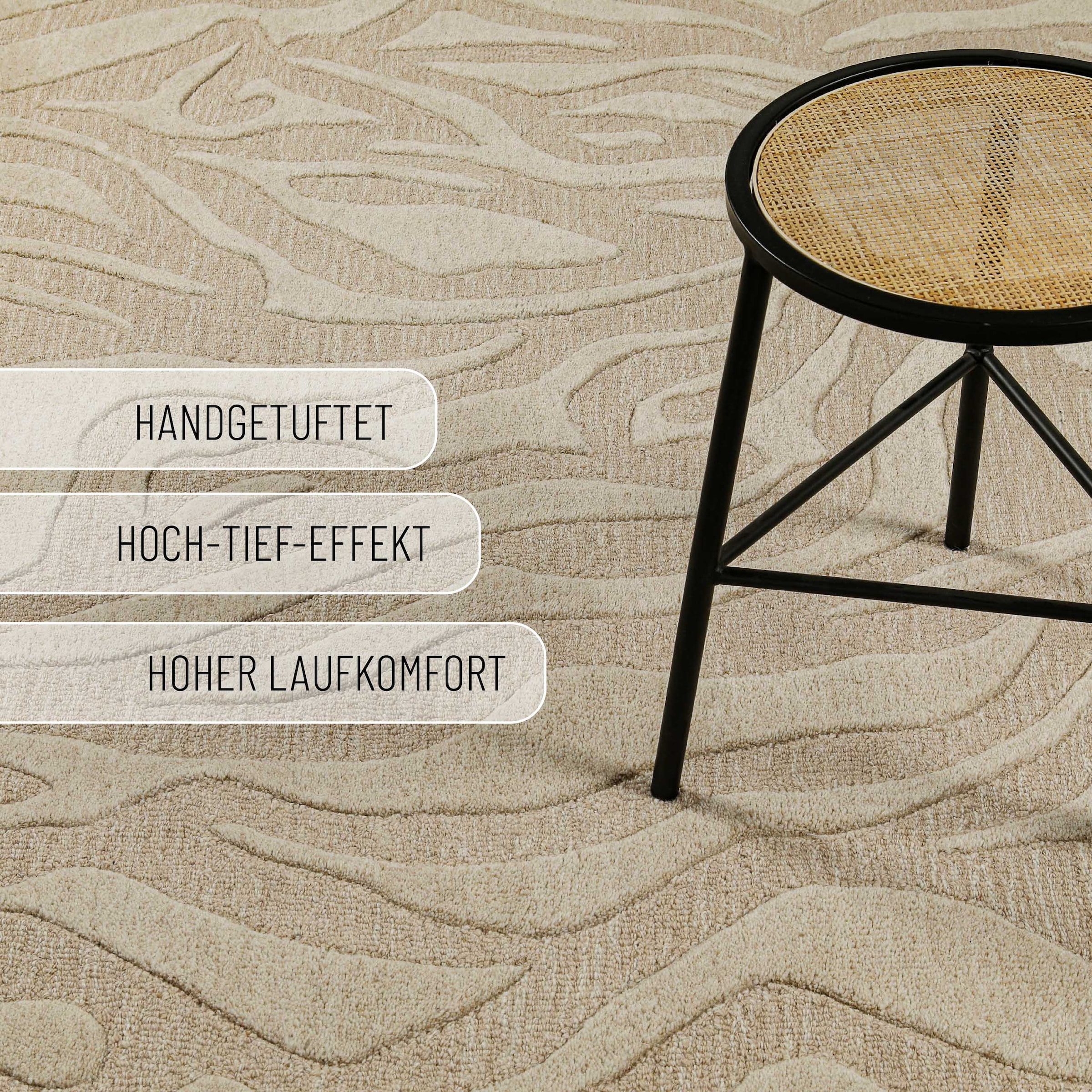 Wecon home Teppich »Lior«, rechteckig, 10 mm Höhe, Wollteppich, abstrakt, hochwertig, handgetuftet, robust, modern