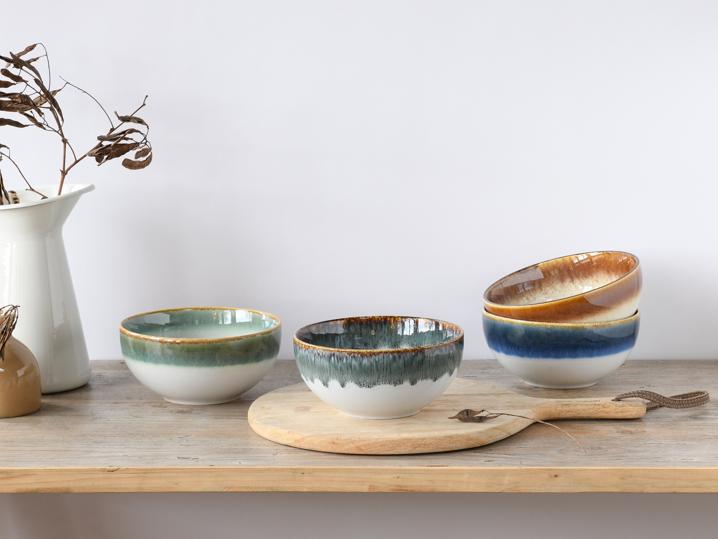 CreaTable Schale »Cascade, Buddha Bowl 17,5 cm 4-tlg«, 4 tlg., aus Steinzeug, Rekativglasur, Healthy Food