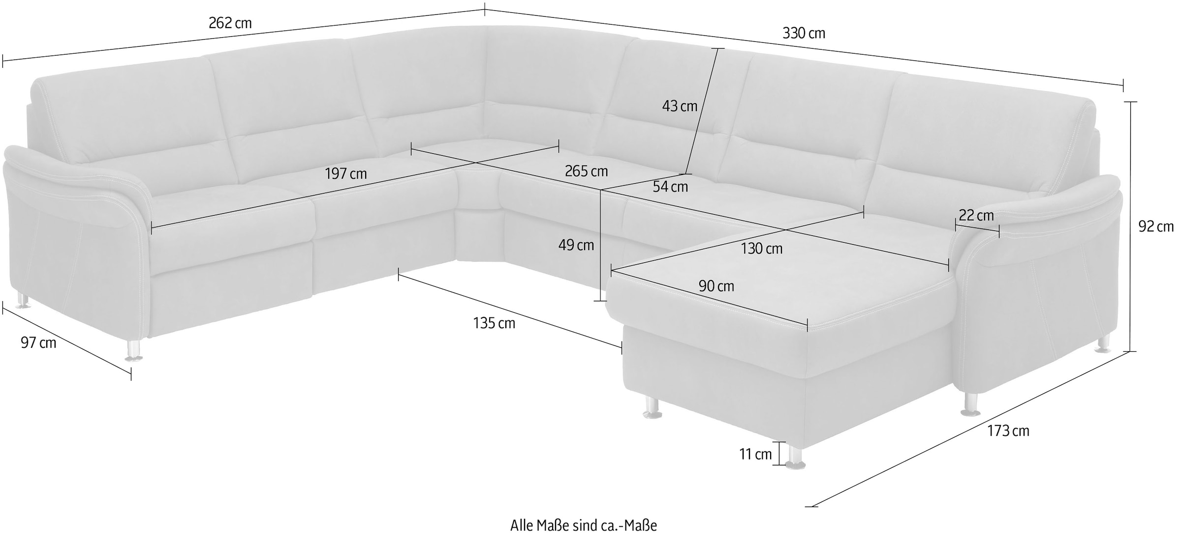 Die PlanBar Wohnlandschaft »ZE-EM16033 U-Form, Breite 330 cm« wahlweise mit Kopfstützen und Bettfunktion