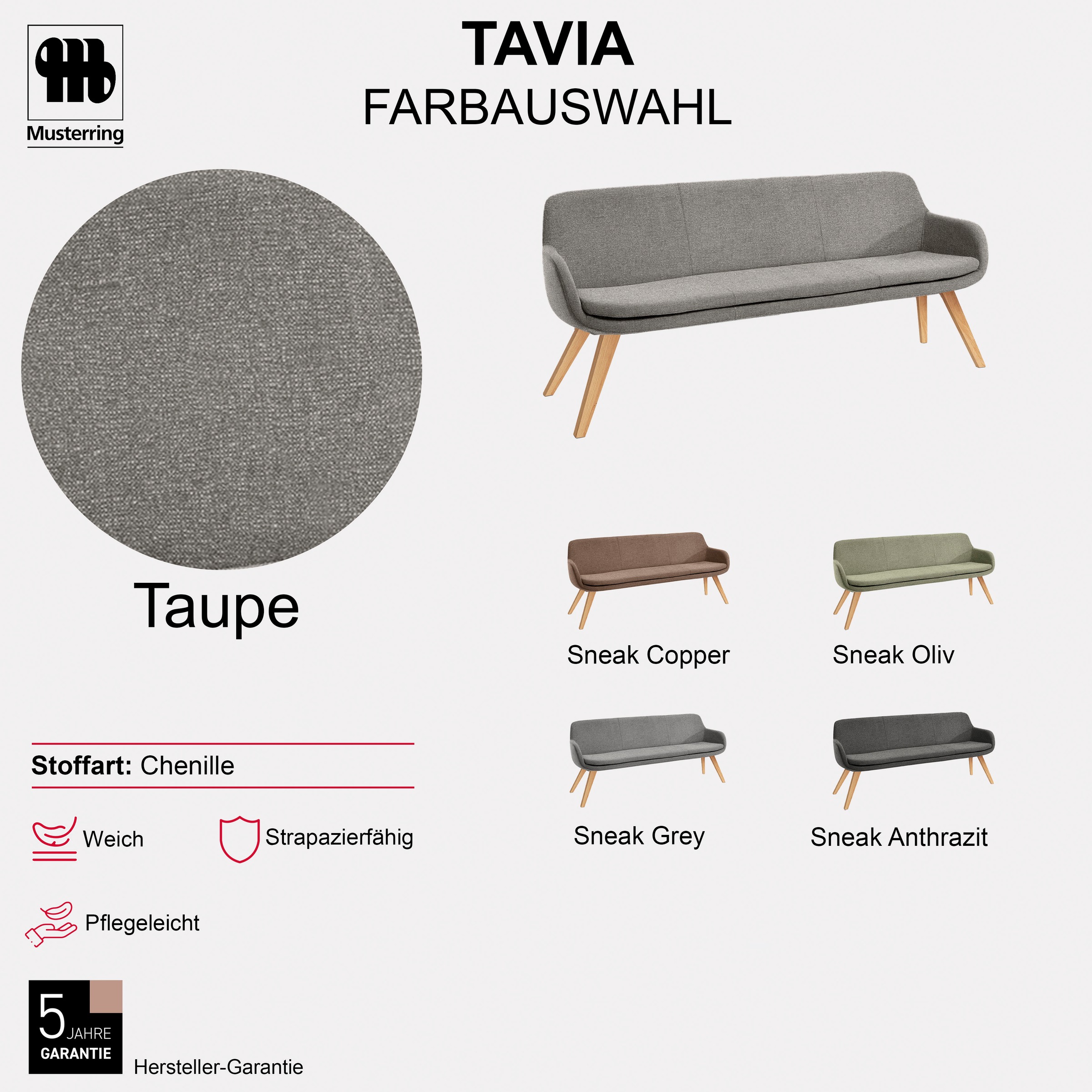 Musterring Essbank »Tavia« Stativgestell aus Eiche bianco massiv, Breite 180, 200 oder 220 cm