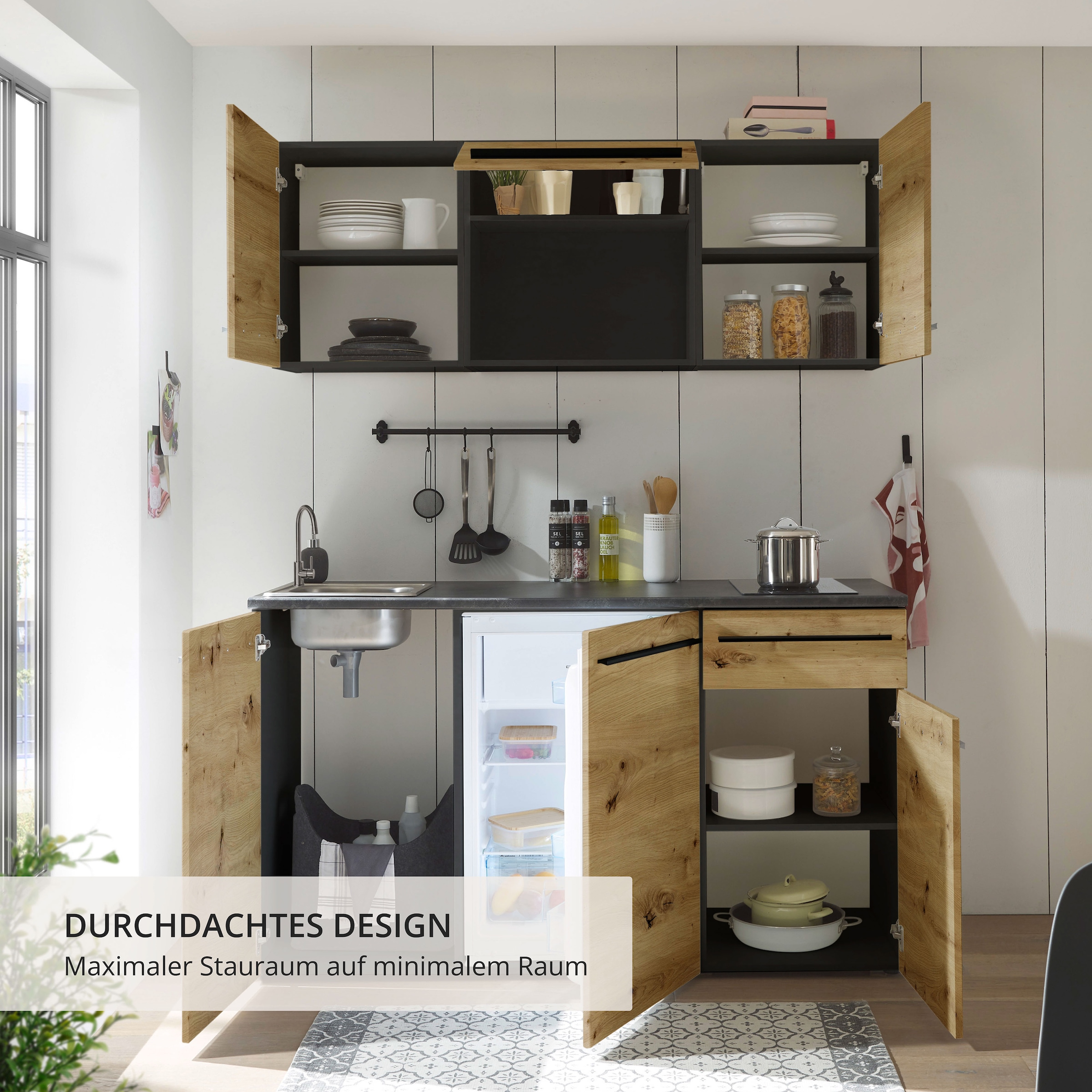 BASIC by Balculina Küchenzeile »Jazz Singleküche«, Breite 160 cm, mit und ohne Geräte lieferbar