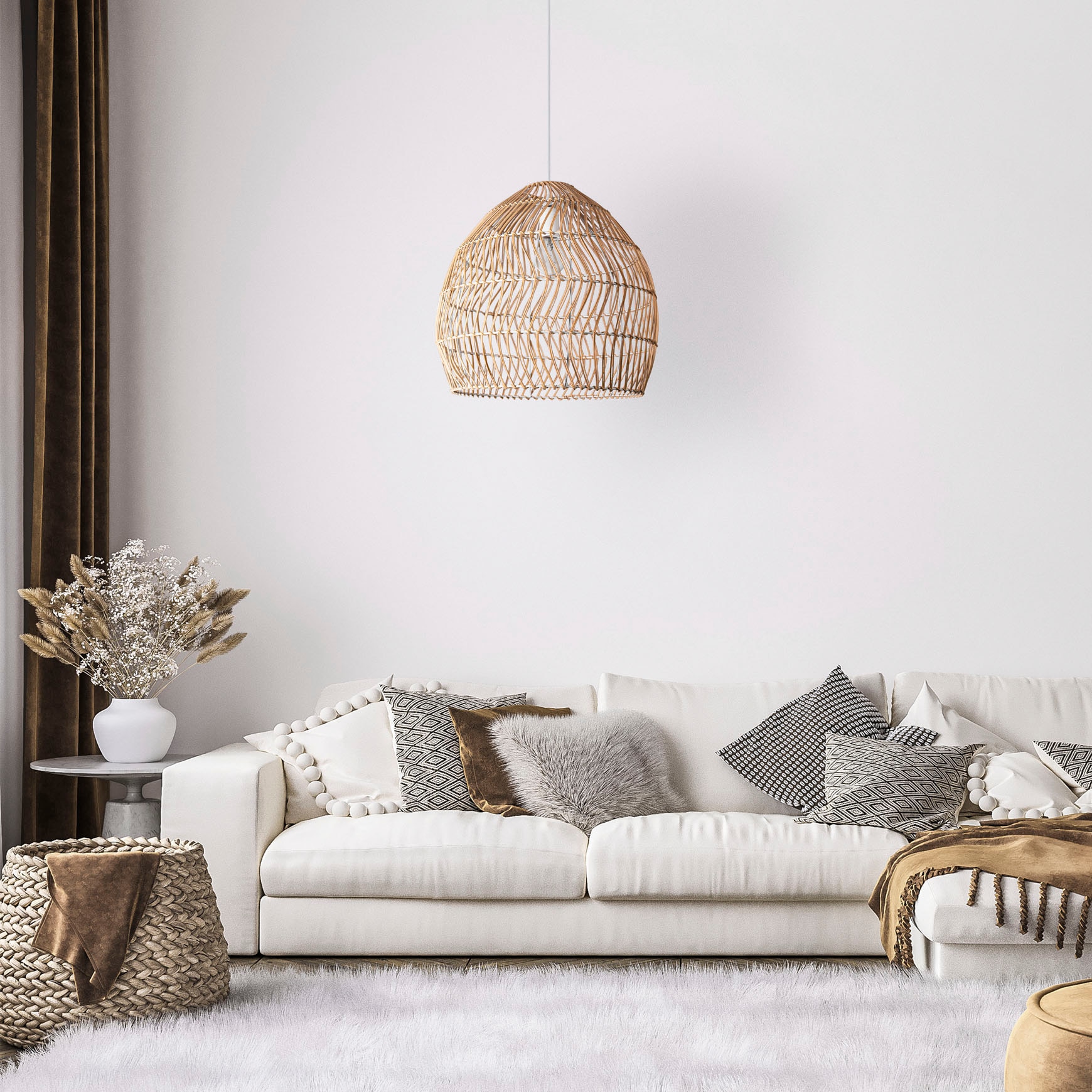 Paco Home Pendelleuchte »ORNA«, Leuchtmittel E27 | ohne Leuchtmittel, Pendellampe Rattan Korb Boho Modern Esszimmerlampe Natur Vintage E27
