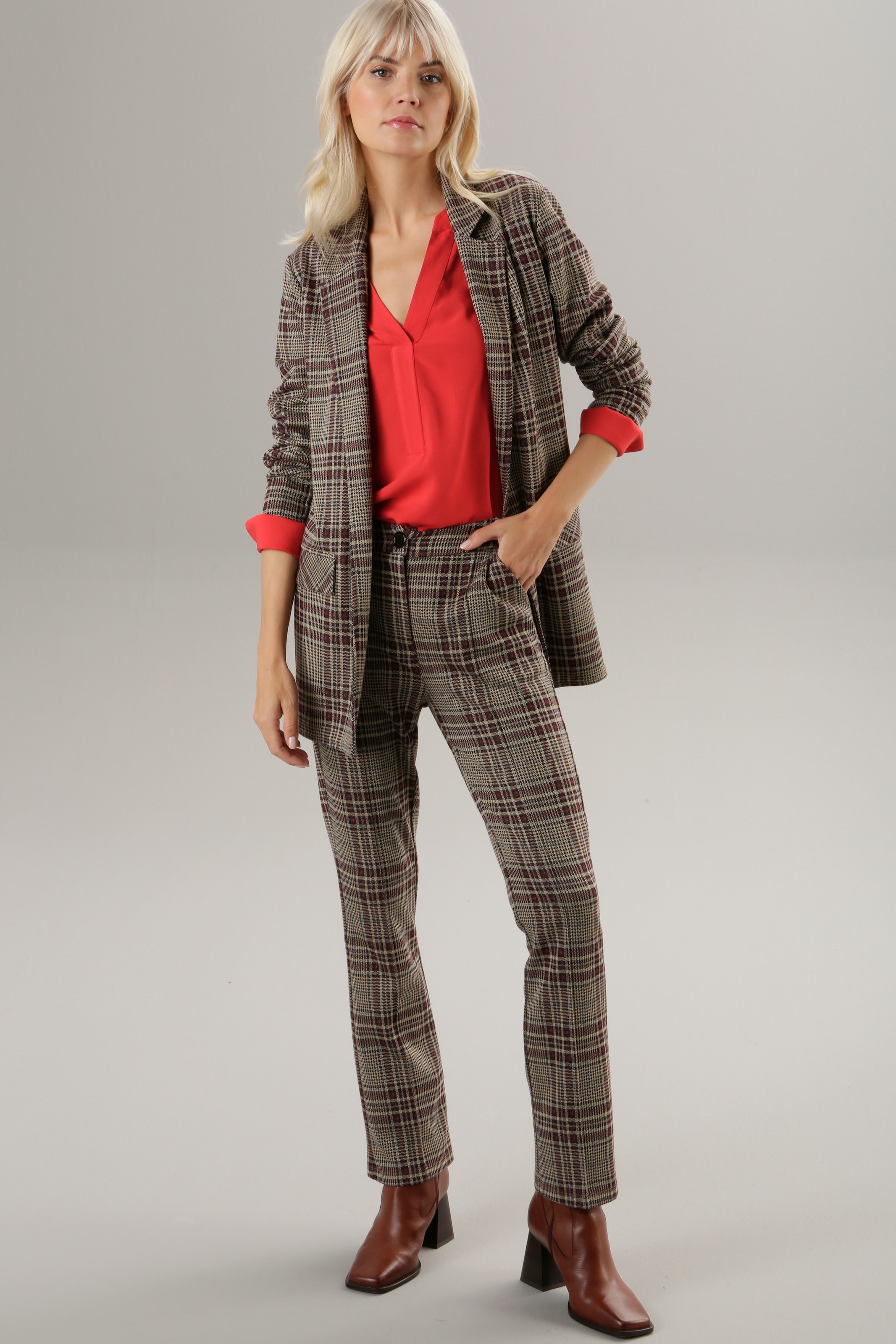Aniston SELECTED Longblazer, mit Schulterpolstern und trendy Karo-Muster