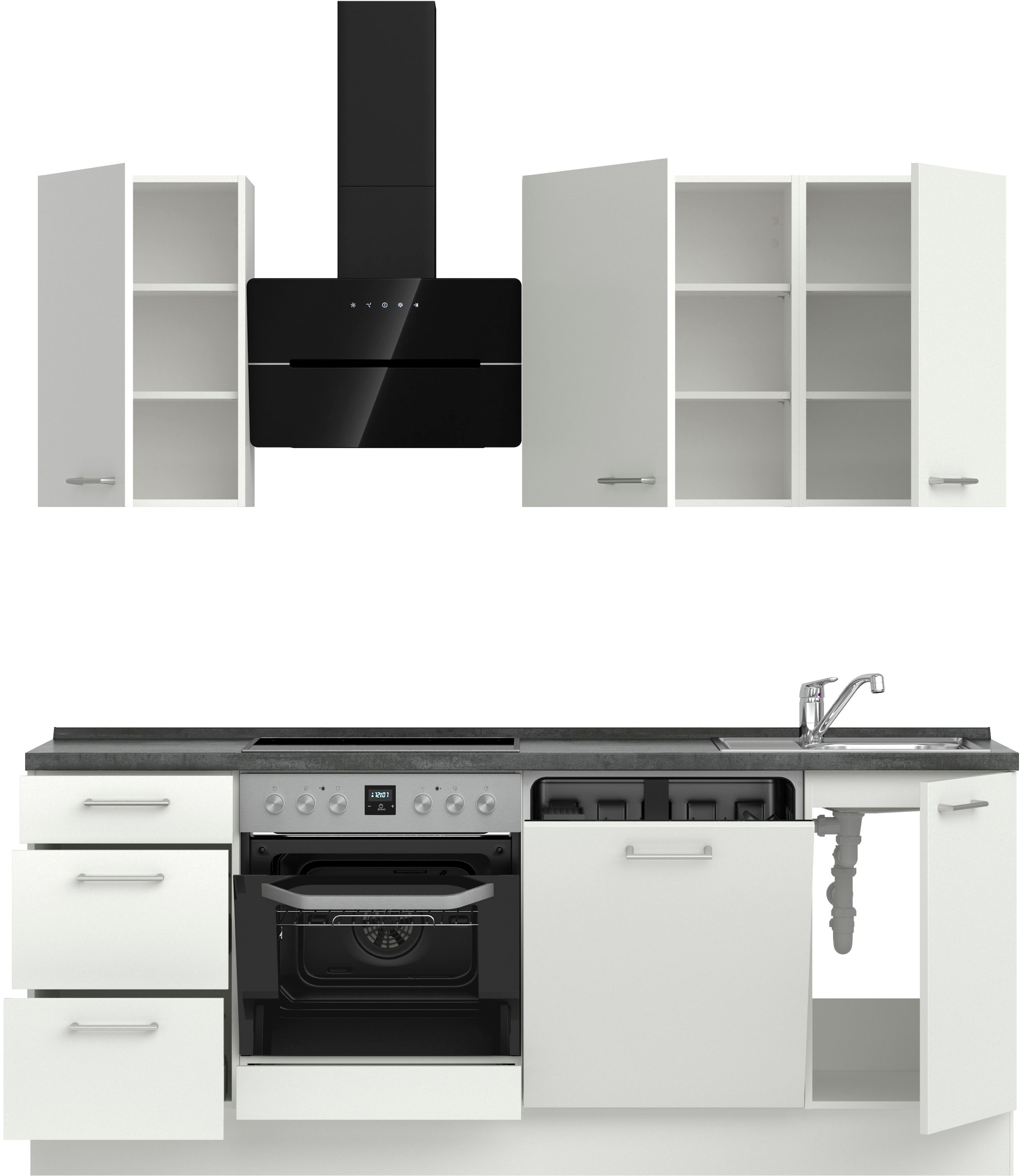 nobilia® Küchenzeile »"Laser II", Ausrichtung wählbar, Breite 210 cm« vormontiert, wahlw. mit unterschiedlichen E-Geräten-Sets