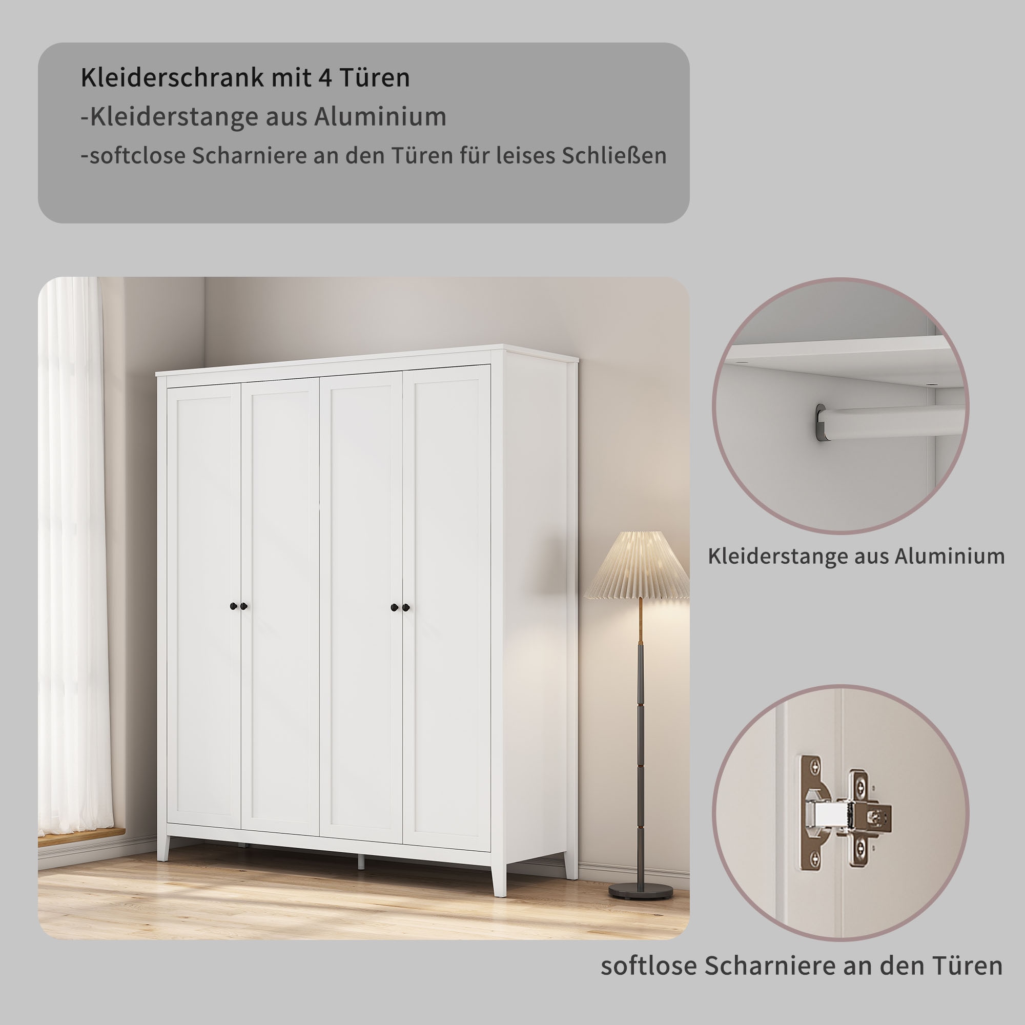 OTTO home Kleiderschrank »Borkum Schlafzimmerschrank Garderobe Landhaus Bestseller weiß« schwarze Griffe aus Metall, 