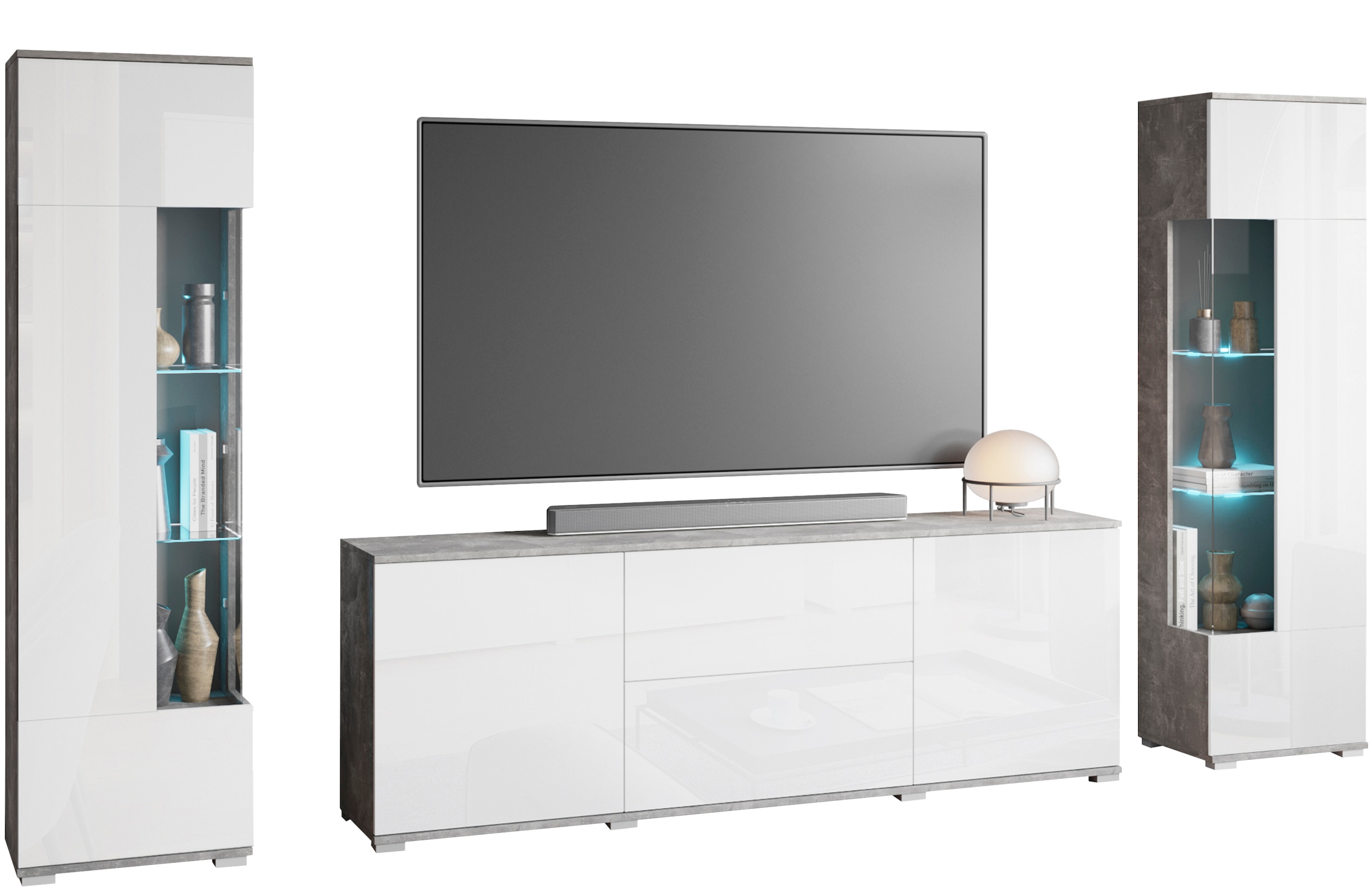 INOSIGN Wohnwand »KENIA«, (Komplett-Set, 3 St.), Vitrinen mit Eckverglasung, hängend und stehend montierbar