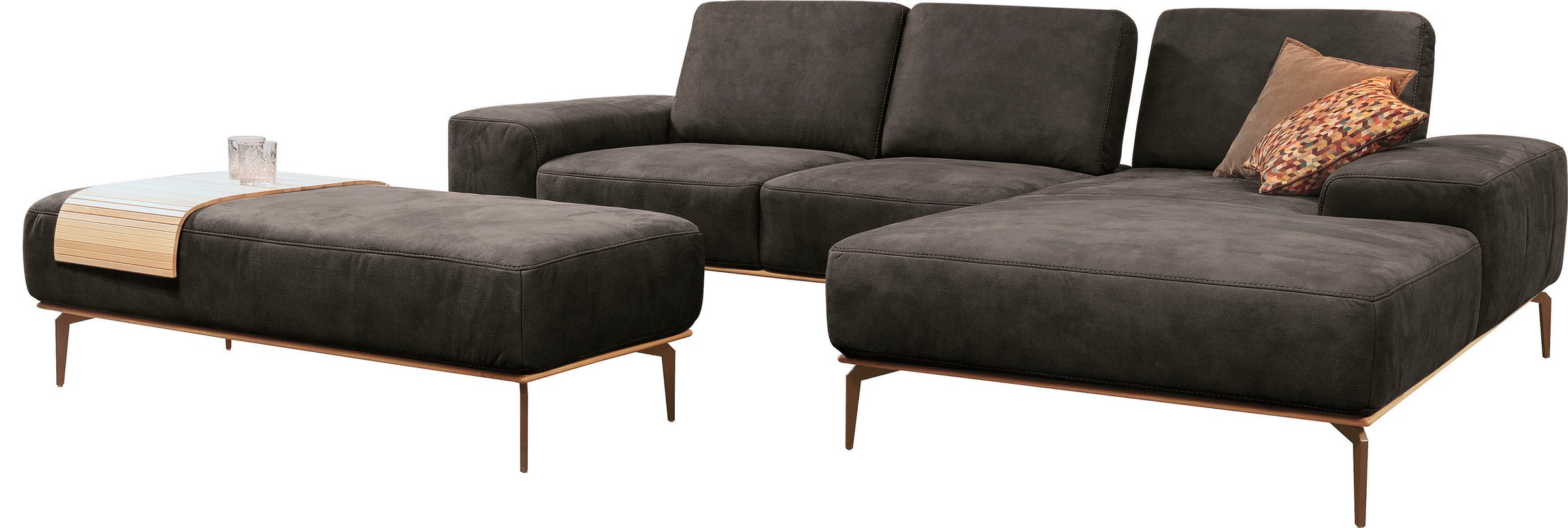 W.SCHILLIG Ecksofa »run, Designsofa mit tollem Sitzkomfort, bequem, L-Form«, mit Holzsockel, Füße in Bronze pulverbeschichtet, Breite 279 cm