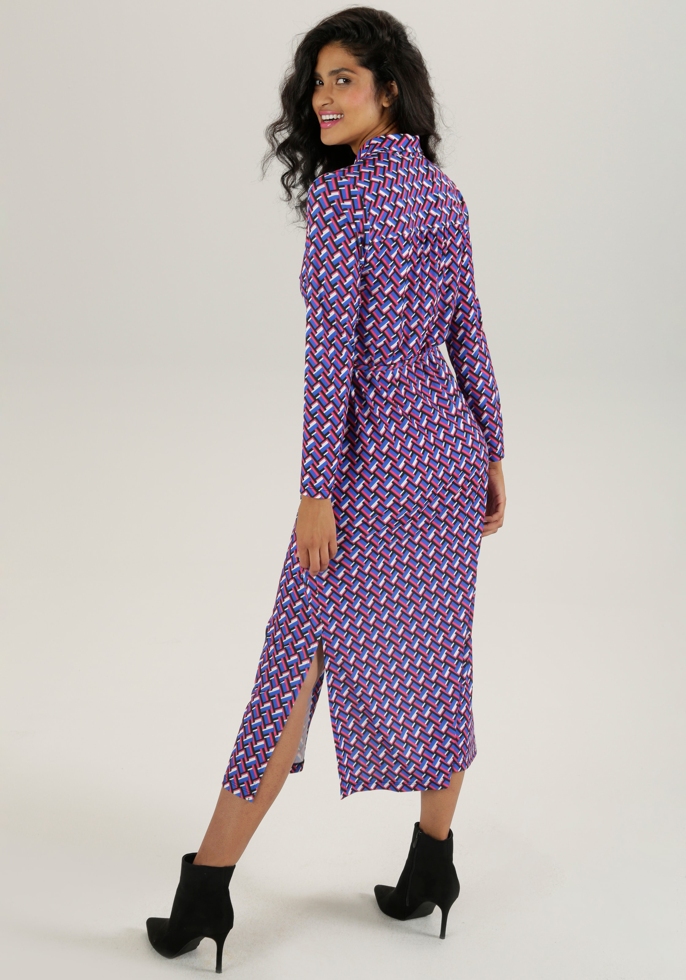 Aniston SELECTED Maxikleid, (mit abnehmbarem Bindeband), mit Seitenschlitzen