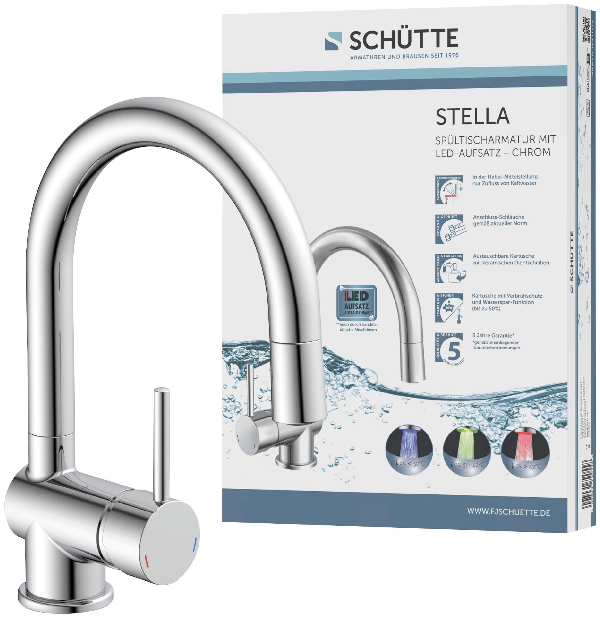 Spültischarmatur »Stella«, temperaturgesteuerter LED Wasserhahn, 360° schwenkbar