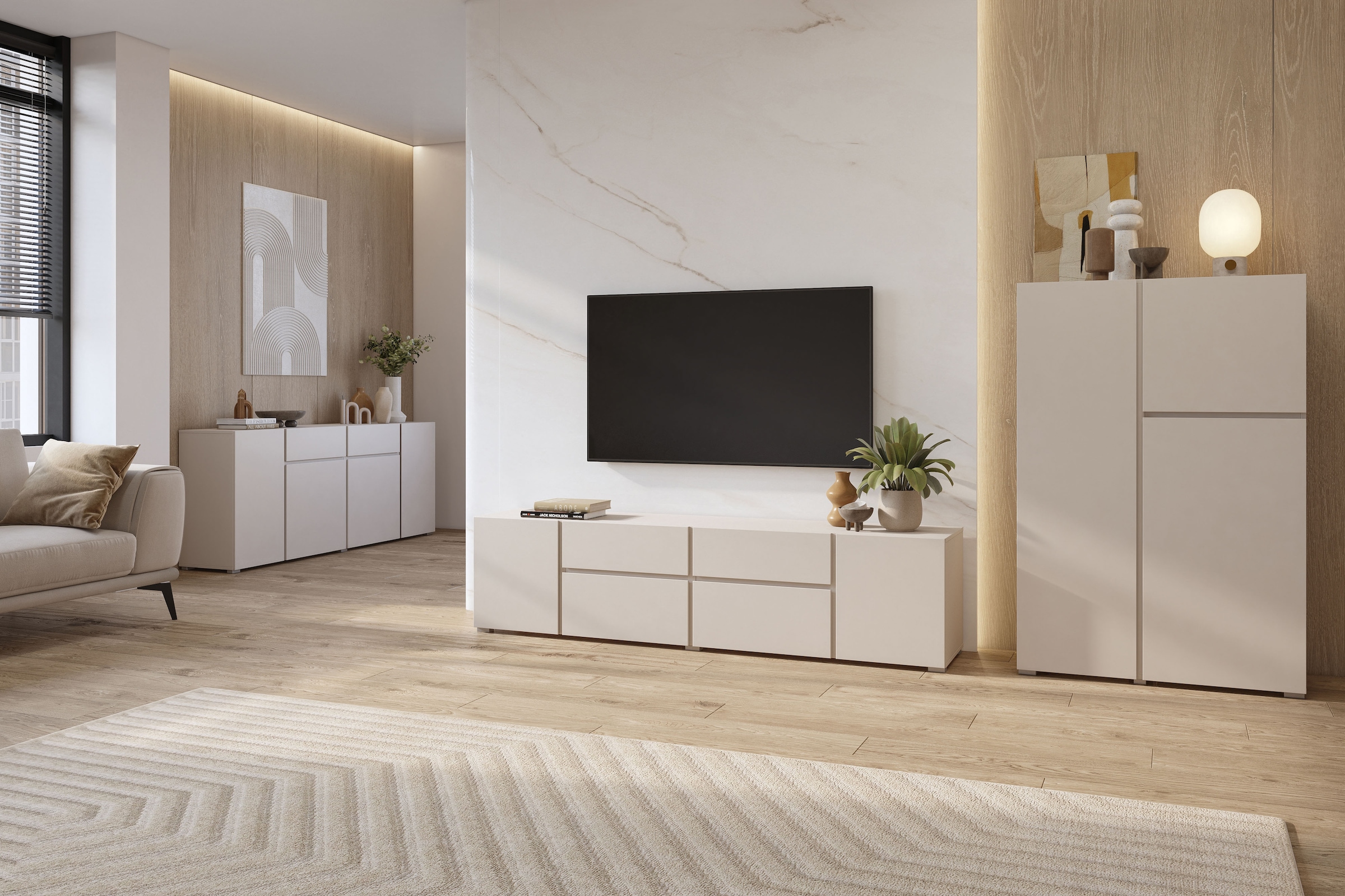 OTTO home Lowboard »Metric,Breite 195cm, grifflose Lowboard 2Klappen/2Schubkästen/2Tür« TV-Schrank mit viel Stauraum, TV-Board