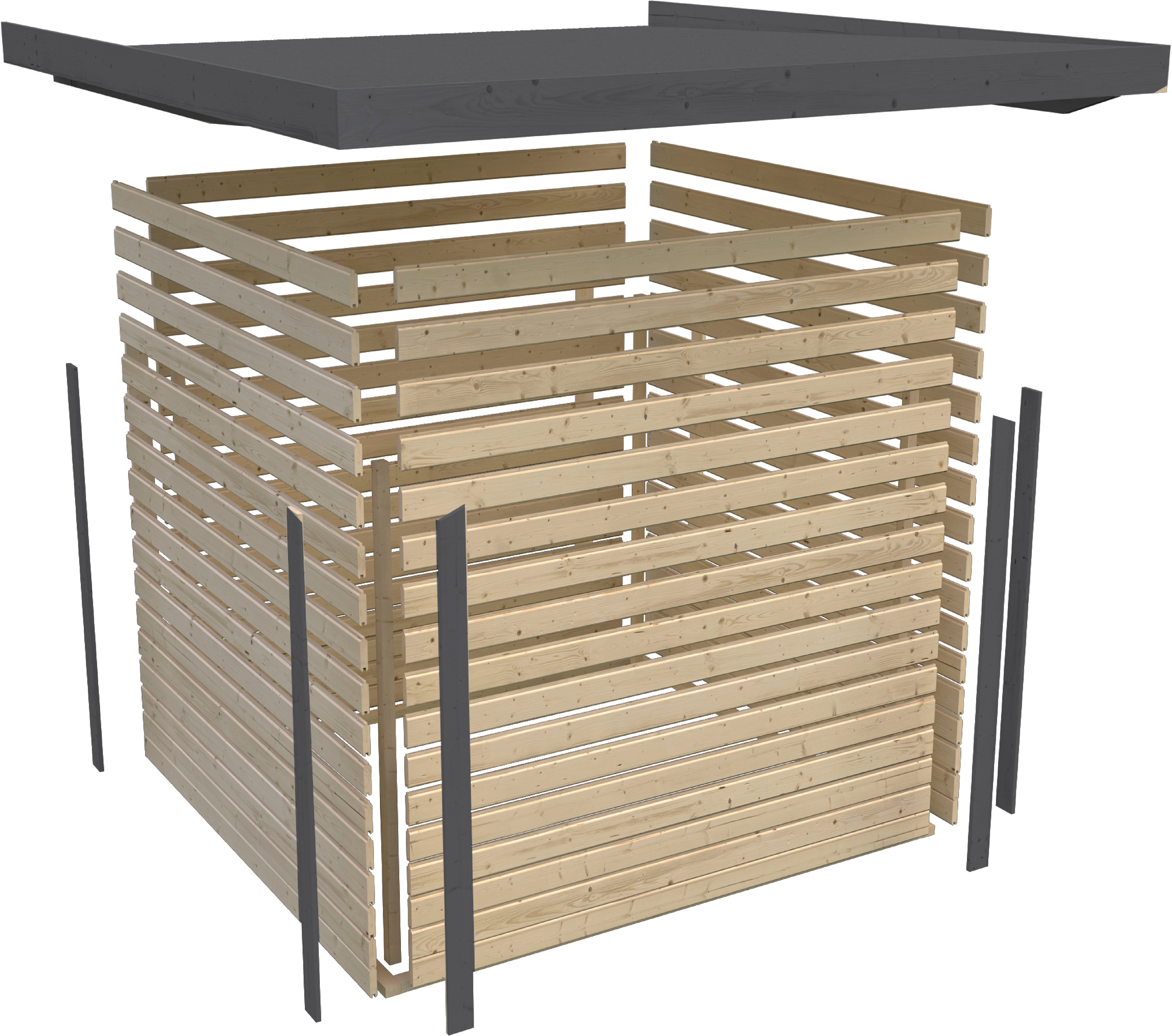 Karibu Gartenhaus »"Plutino A" SET, Anbaudach 3m breit«, naturbelassen-weiß, -staubgrau oder -anthrazit