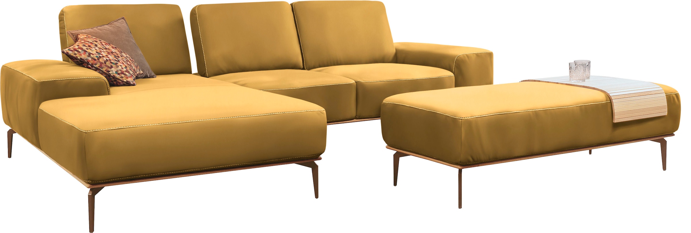 W.SCHILLIG Ecksofa »run, Designsofa mit tollem Sitzkomfort, bequem, L-Form«, mit Holzsockel, Füße in Bronze pulverbeschichtet, Breite 279 cm