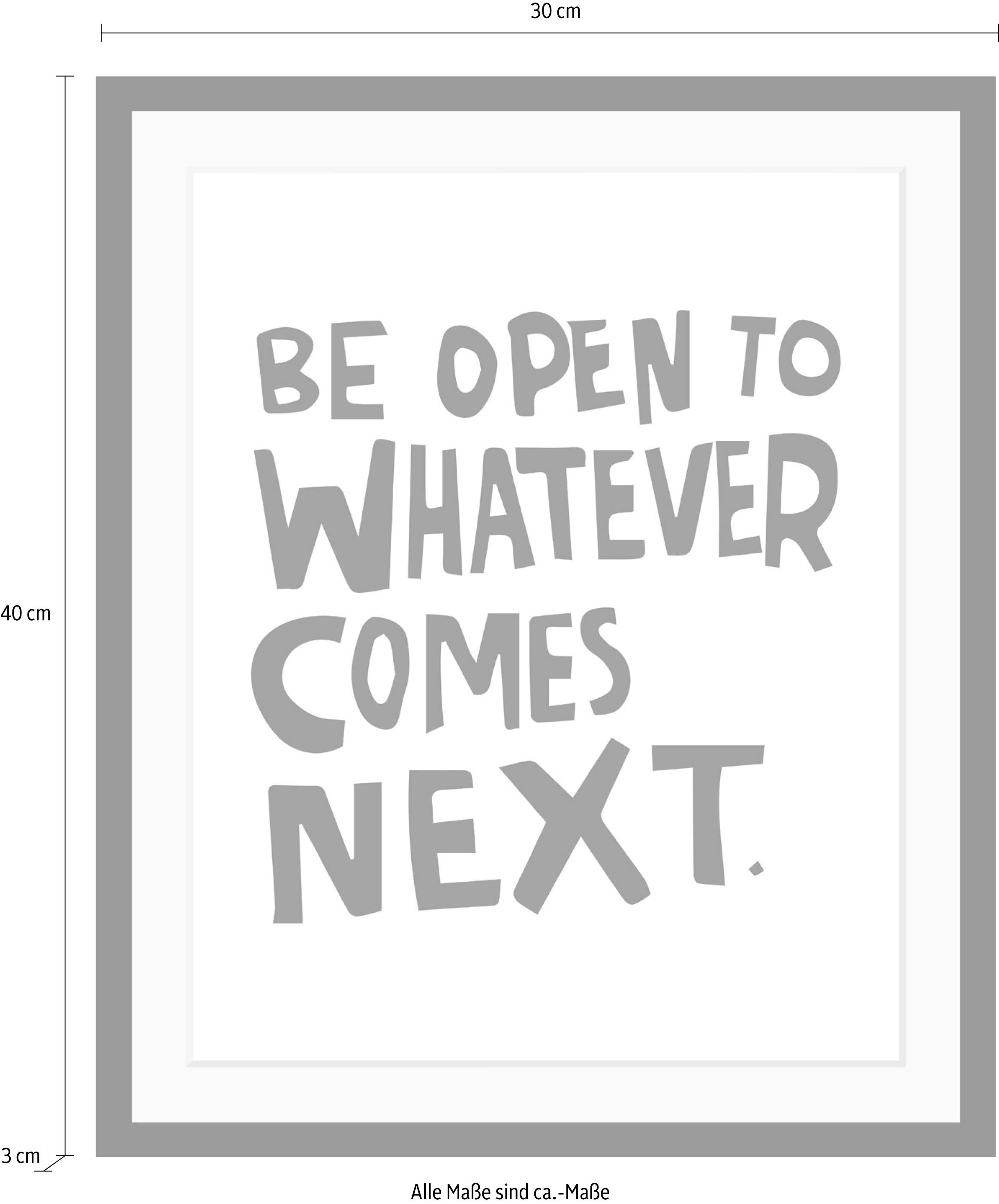 queence Bild »Next« Motivationsbilder | Schriftzug | Schwarz-Weiß HD Premium Poster-Druck inkl. Holzrahmen