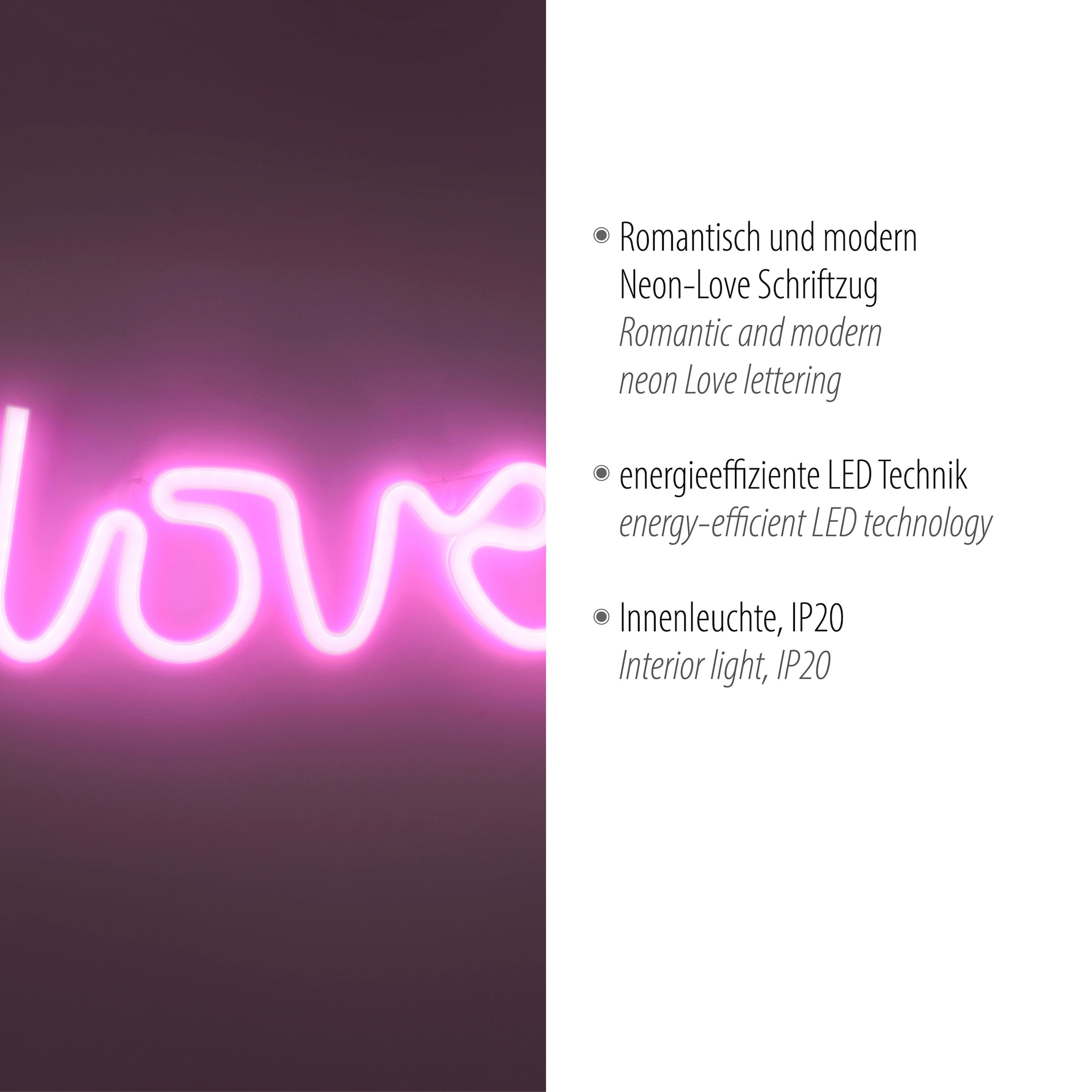 JUST LIGHT LED Wandleuchte »NEON-LOVE«, 1 flammig, Leuchtmittel LED-Board | LED fest integriert