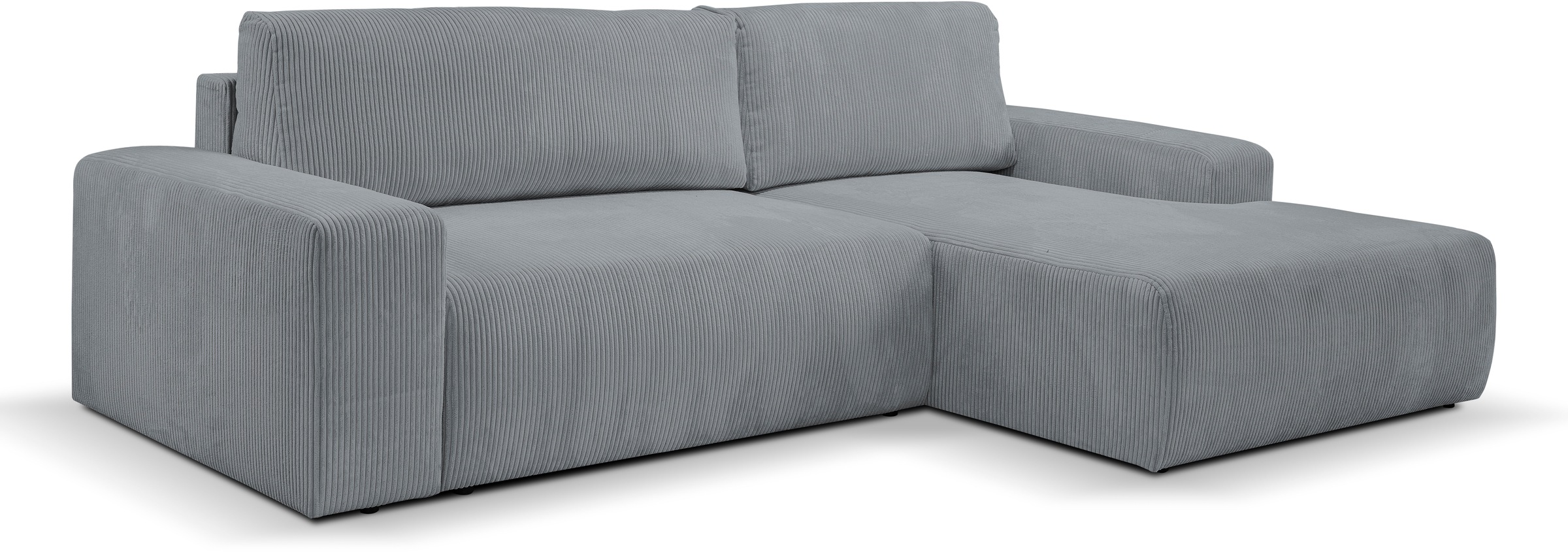 WERK2 Ecksofa »Rotterdam-L, kuschelweicher Cord oder Breitcord, L-Form, Breite 267 cm«, Design Ecksofa mit Schlaffunktion & Bettkasten, Cord, Grau