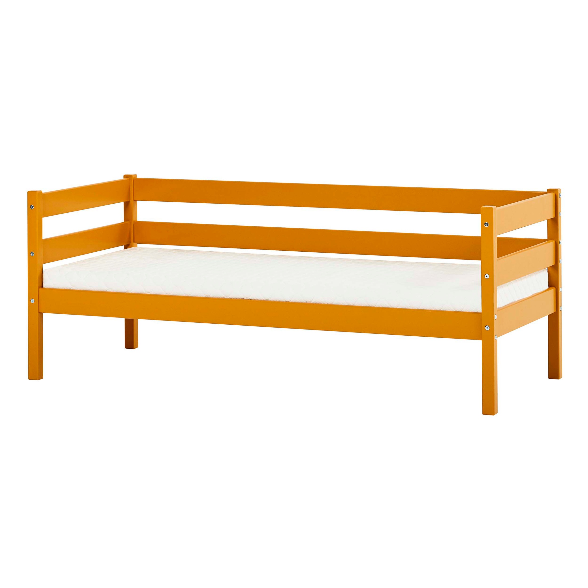 Einzelbett „ECO Comfort“, (Set), mit Rollrost in 8 Farben, wahlweise mit Matratze und Absturzsicherung, Autumn Yellow mit Kaltschaum-Matratze