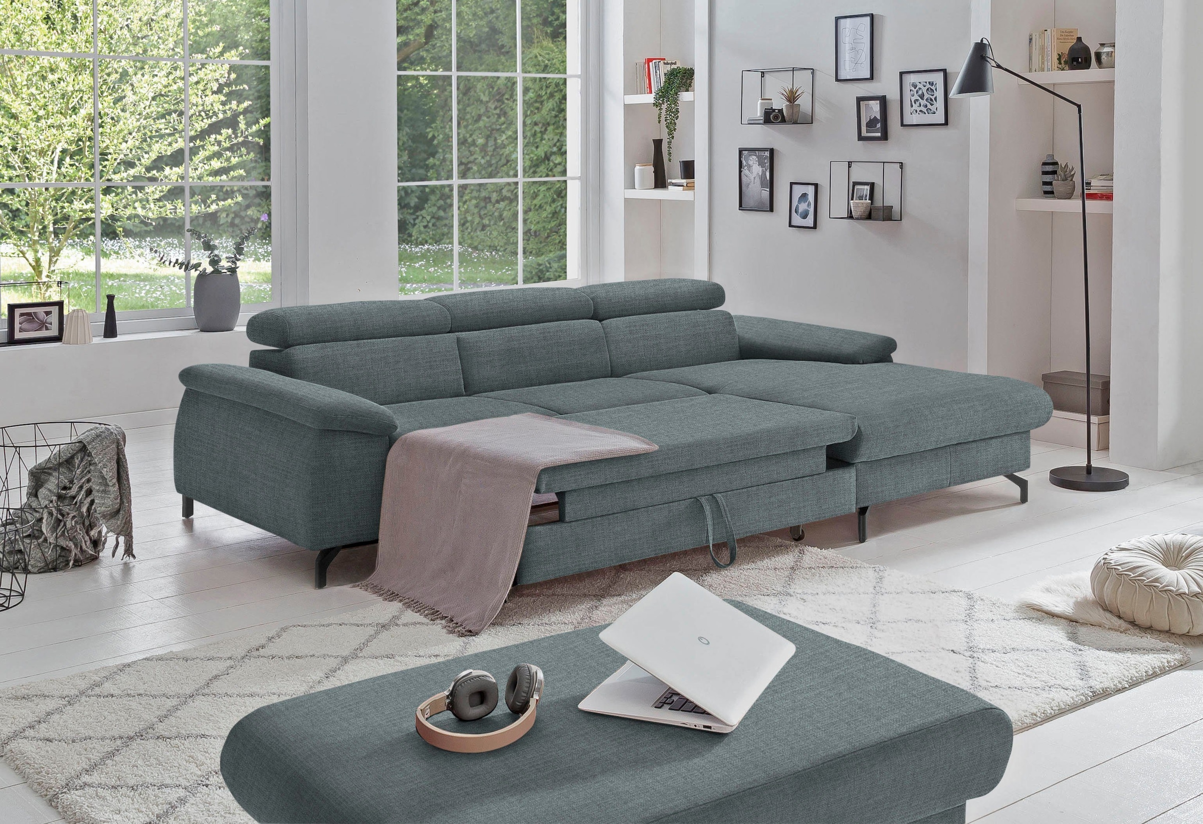 COTTA Polstergarnitur »Komaris L-Form«, (Set), Set bestehend aus: Ecksofa mit Kopfteilverstellung & Hocker