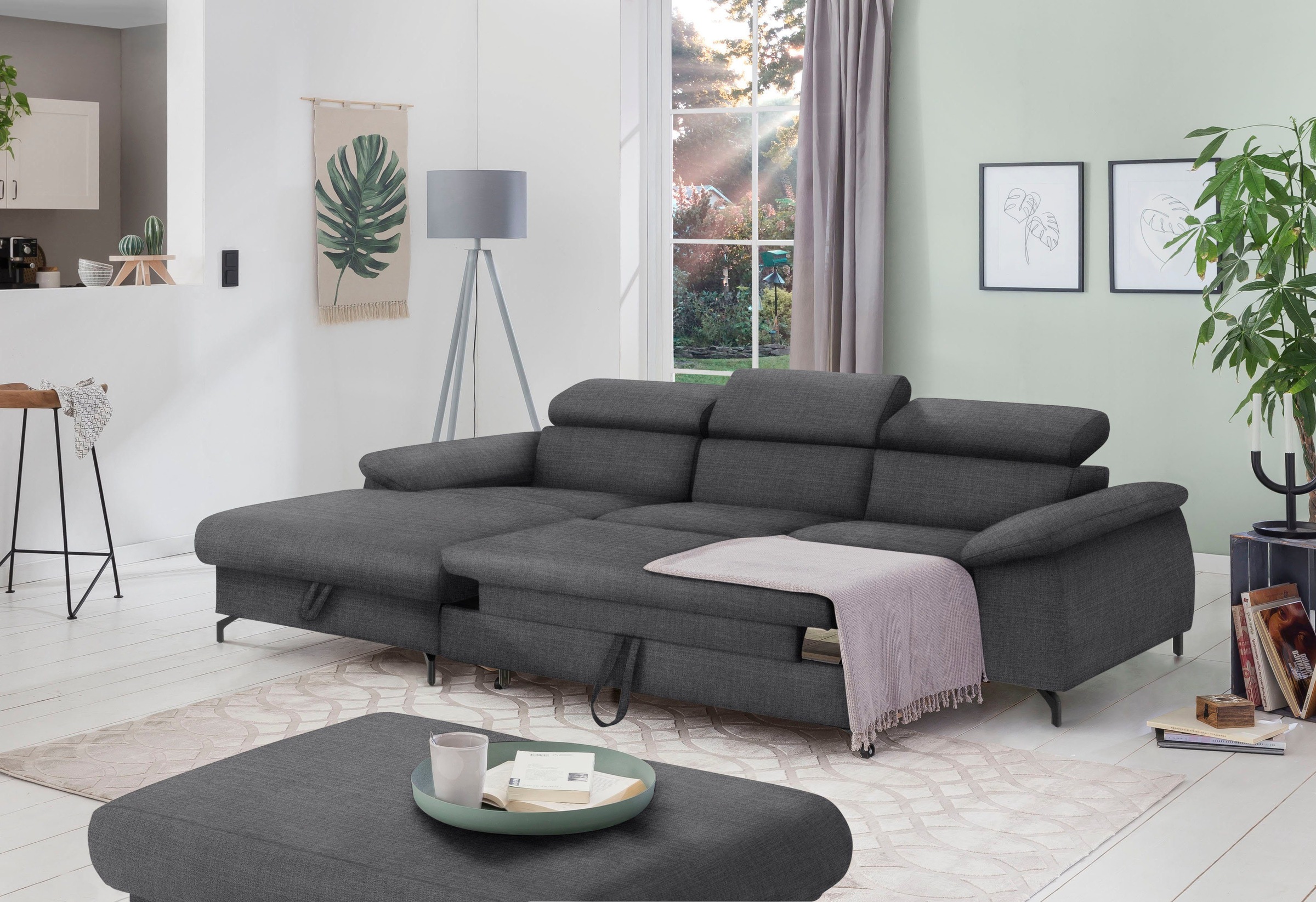 COTTA Polstergarnitur »Komaris L-Form«, (Set), Set bestehend aus: Ecksofa mit Kopfteilverstellung & Hocker