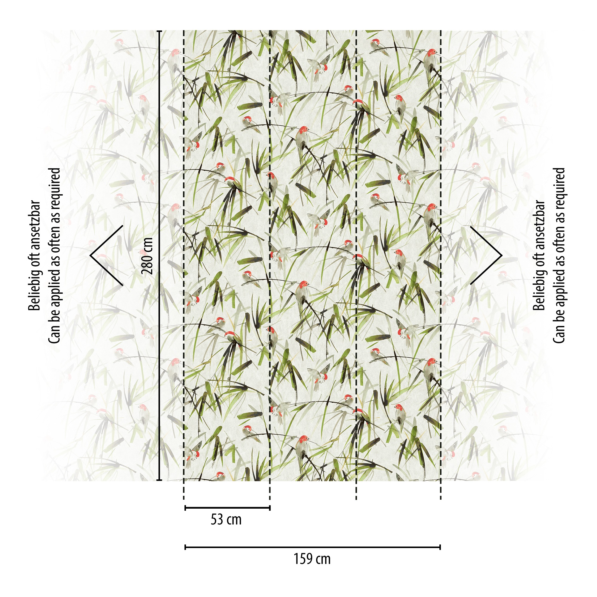 living walls Fototapete »Vogeltapete Blätter«, matt-gemustert-neutral, Fototapete Floral Tapeten Wohnzimmer Schlafzimmer Küche Design Optik