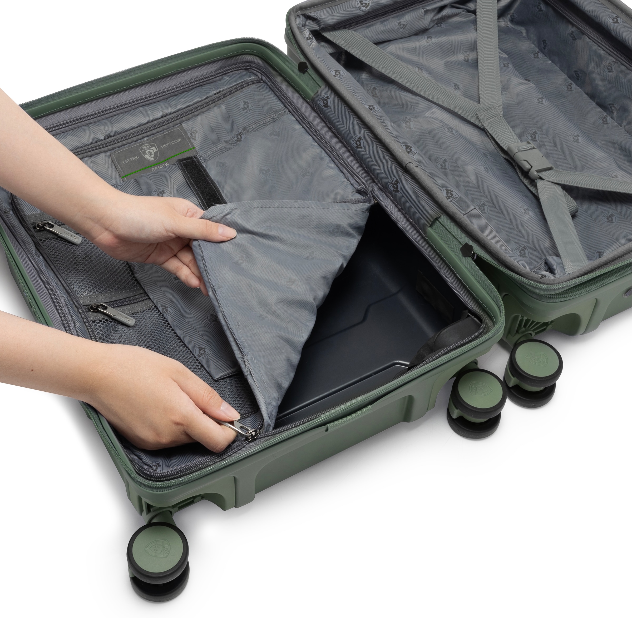 Heys Hartschalen-Trolley »ReNew, verschiedene Größen und Farben«, 4 Rollen, Koffer Reisegepäck herausnehmbares Innenfutter Volumenerweiterung