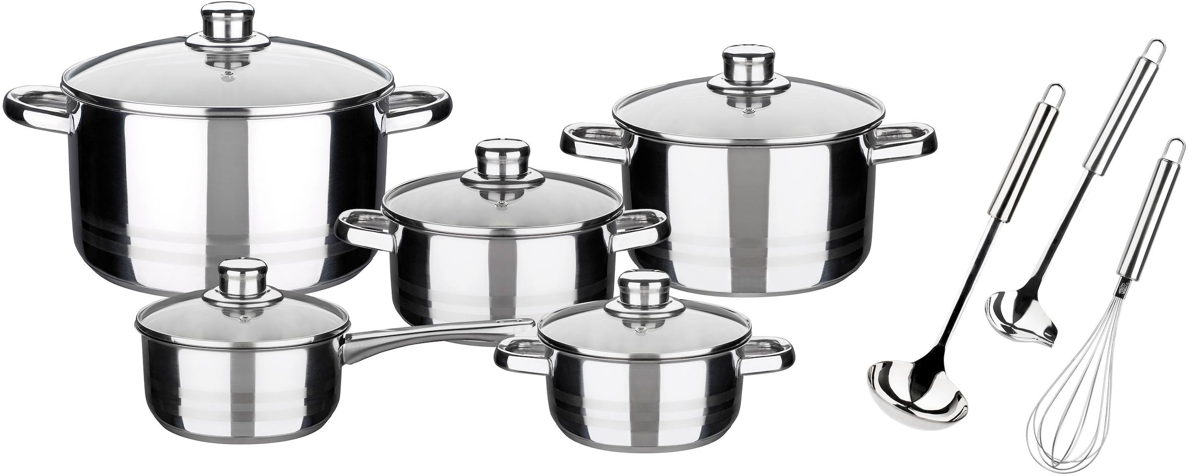 GSW Topf-Set »Helsinki«, Edelstahl 18/8, (Set, 13 tlg., 1 Bratentopf Ø 16/20 cm, 1 Fleischtopf Ø 20/24 cm, 1 Stieltopf Ø 16 cm), Induktion