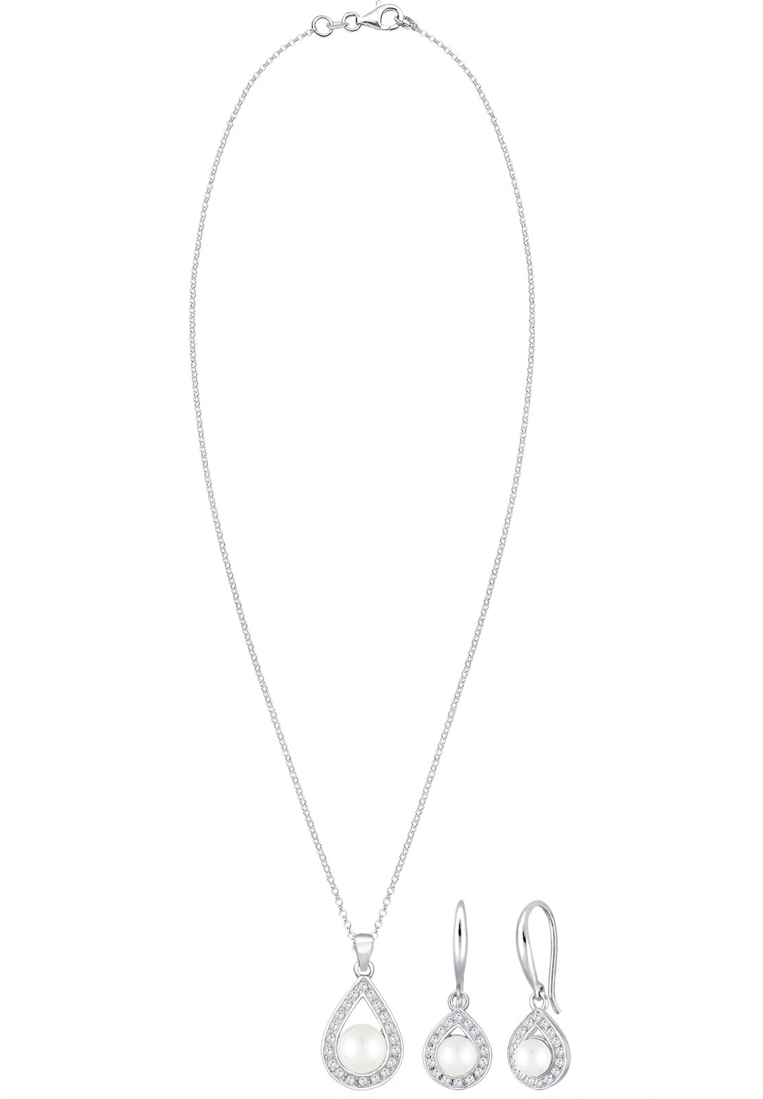 Elli Premium Schmuckset »Süßwasserzuchtperle Tropfen Zirkonia 925 Sterling Silber« ()