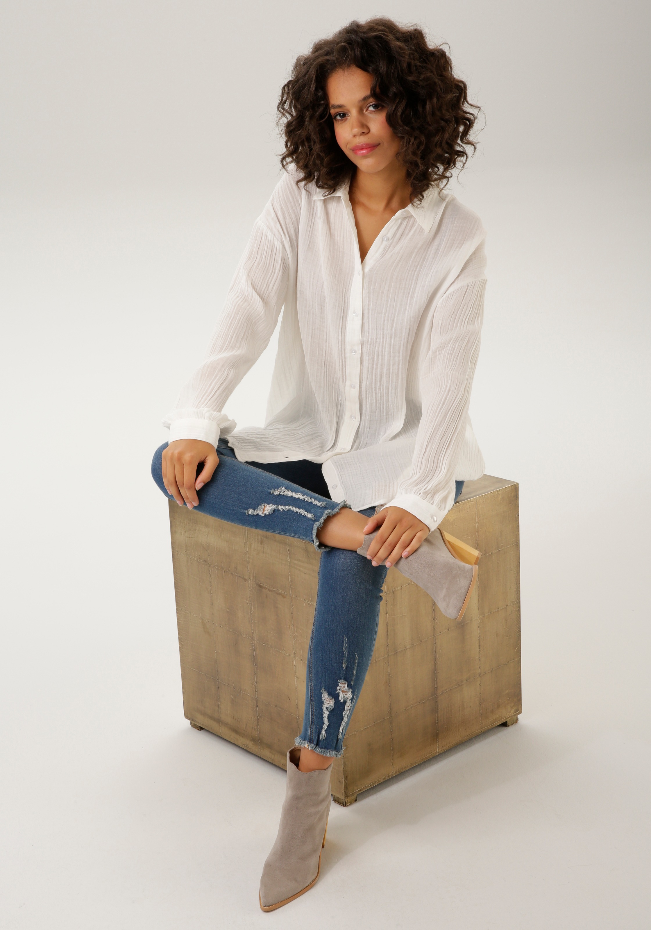 Aniston CASUAL Hemdbluse in trendiger Musselin-Qualität