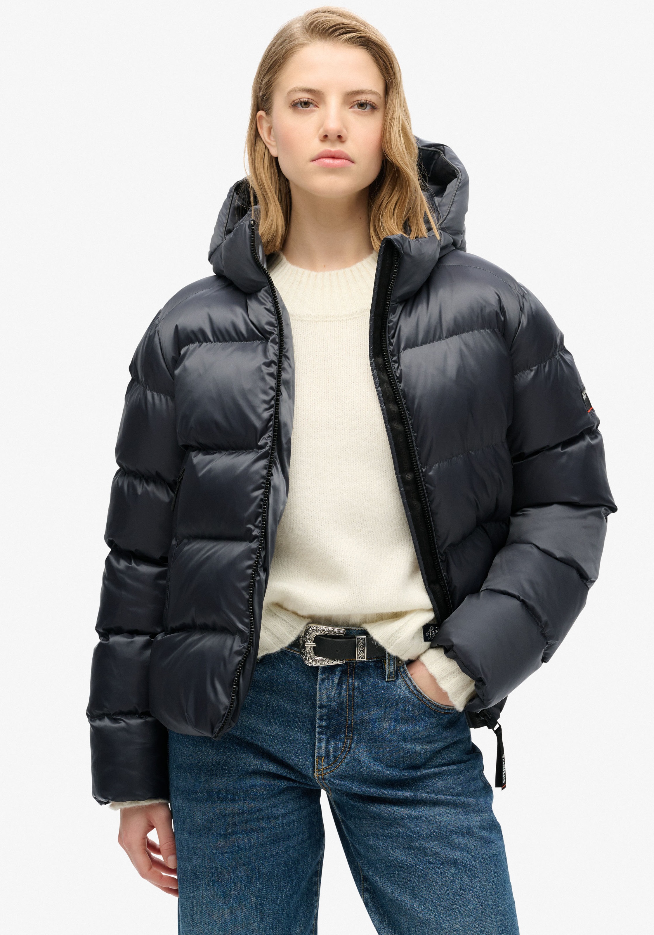 SUPERDRY Steppjacke »HOODED LUXE SPORTS PUFFER« mit Kapuze Ebony Sheen XS XS Moderne Pufferjacke von Superdry