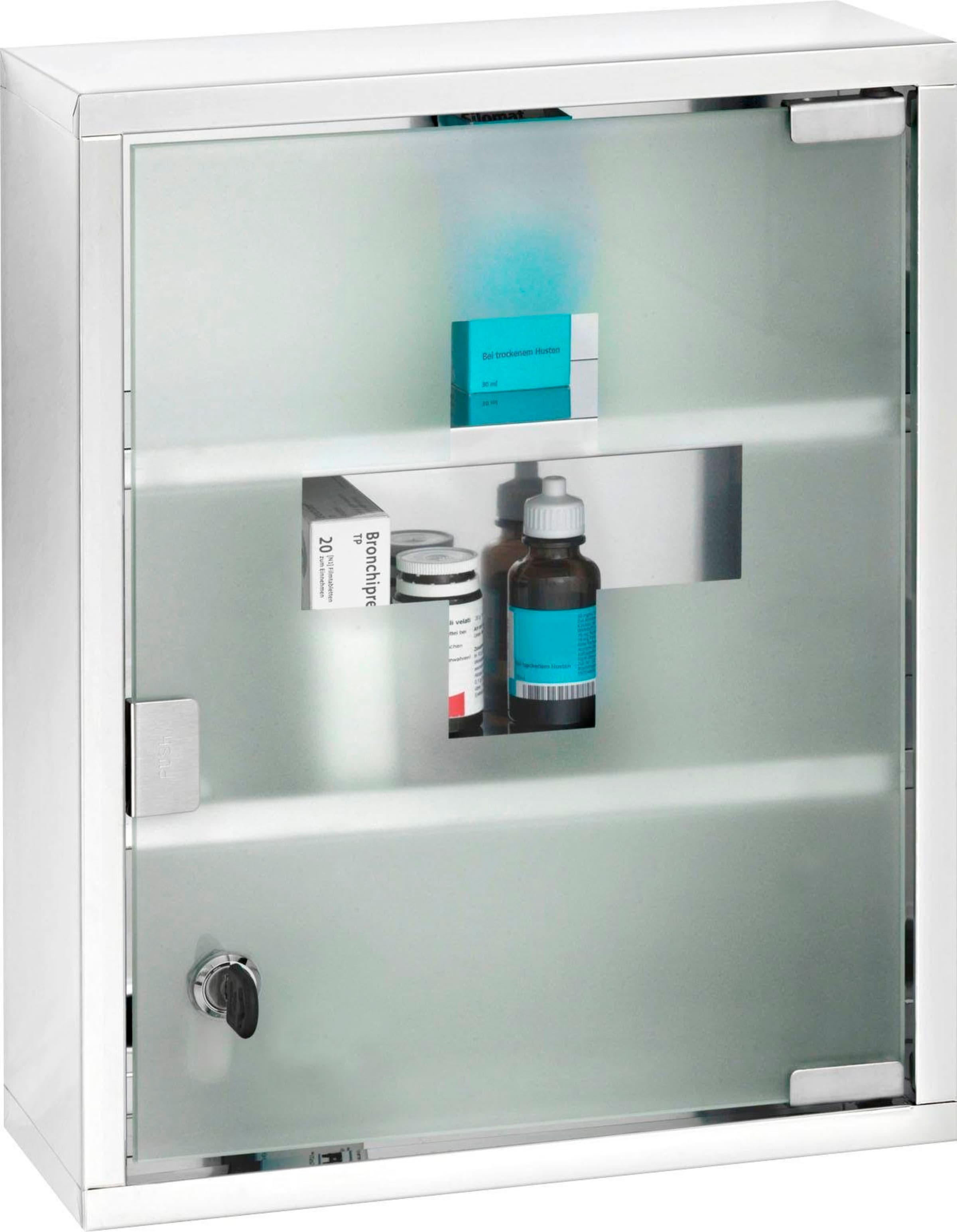 WENKO Medizinschrank, Edelstahl und satiniertes Sicherheitsglas, 30 x 40 cm cm