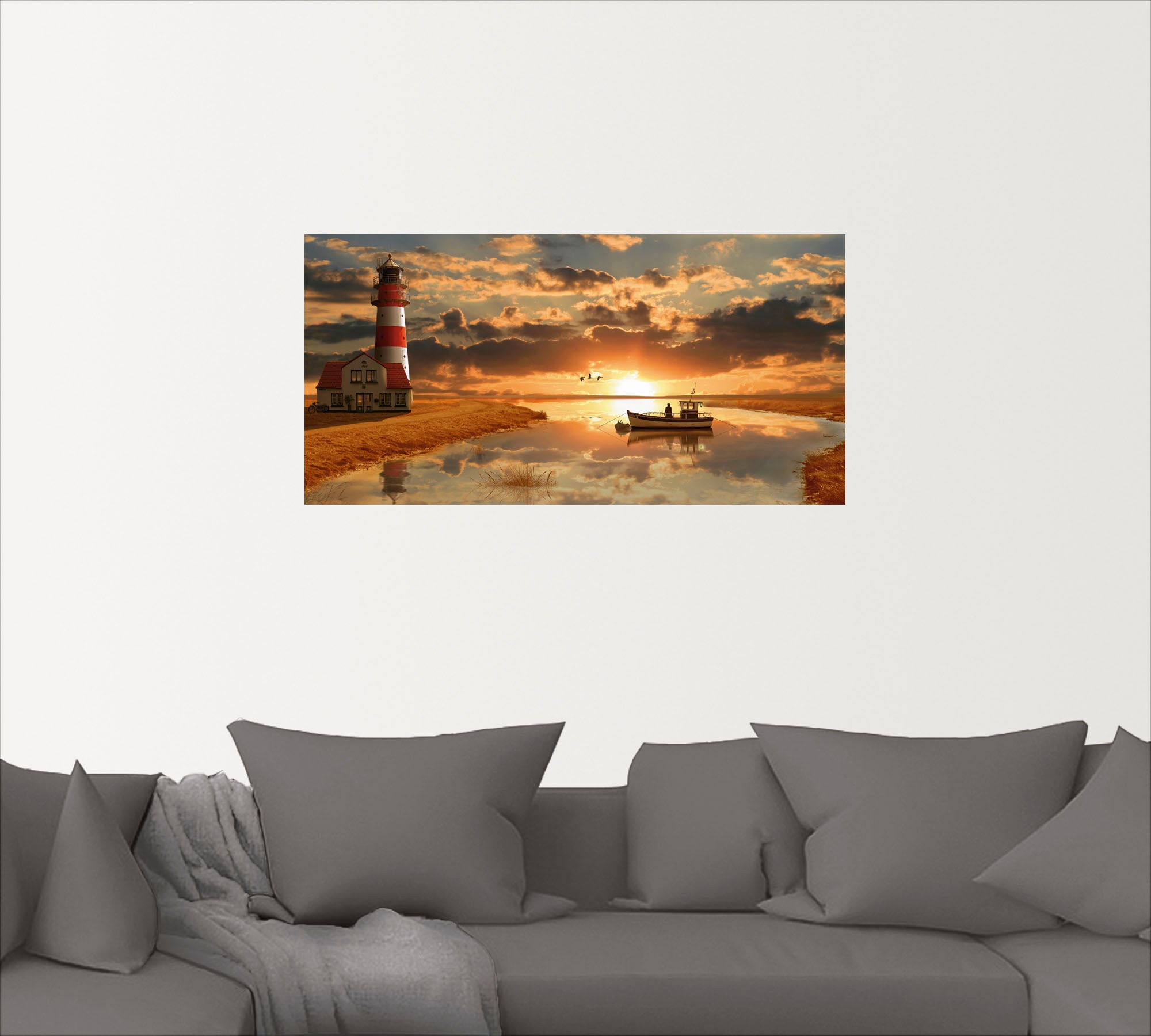 Artland Wandbild »Maritime Idylle beim Leuchtturm«, Gebäude, (1 St.), als Leinwandbild, Poster, Wandaufkleber in verschied. Größen