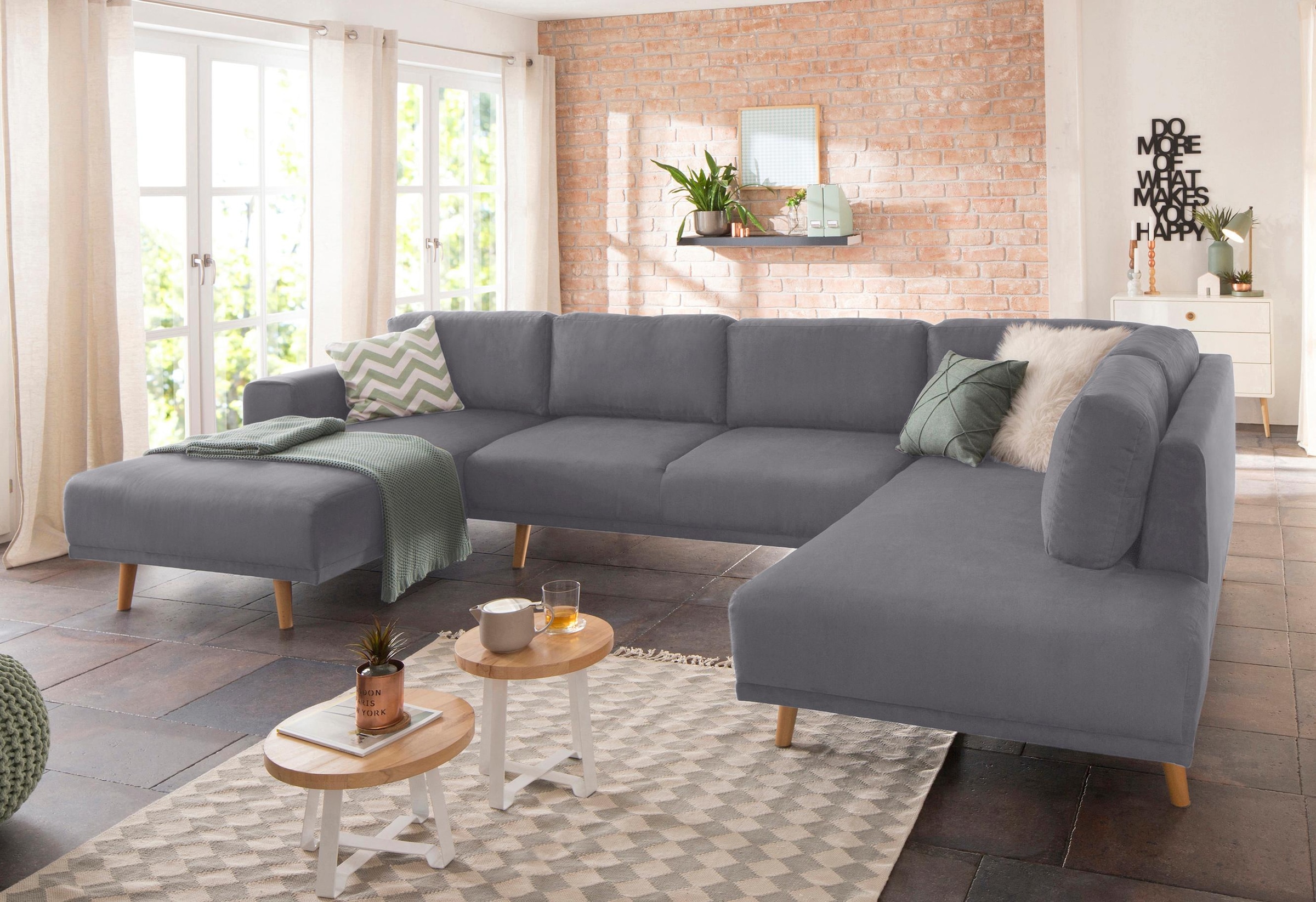 Home affaire Wohnlandschaft »Lasse U-Form«, im scandinavischem Stil mit Holzfüßen