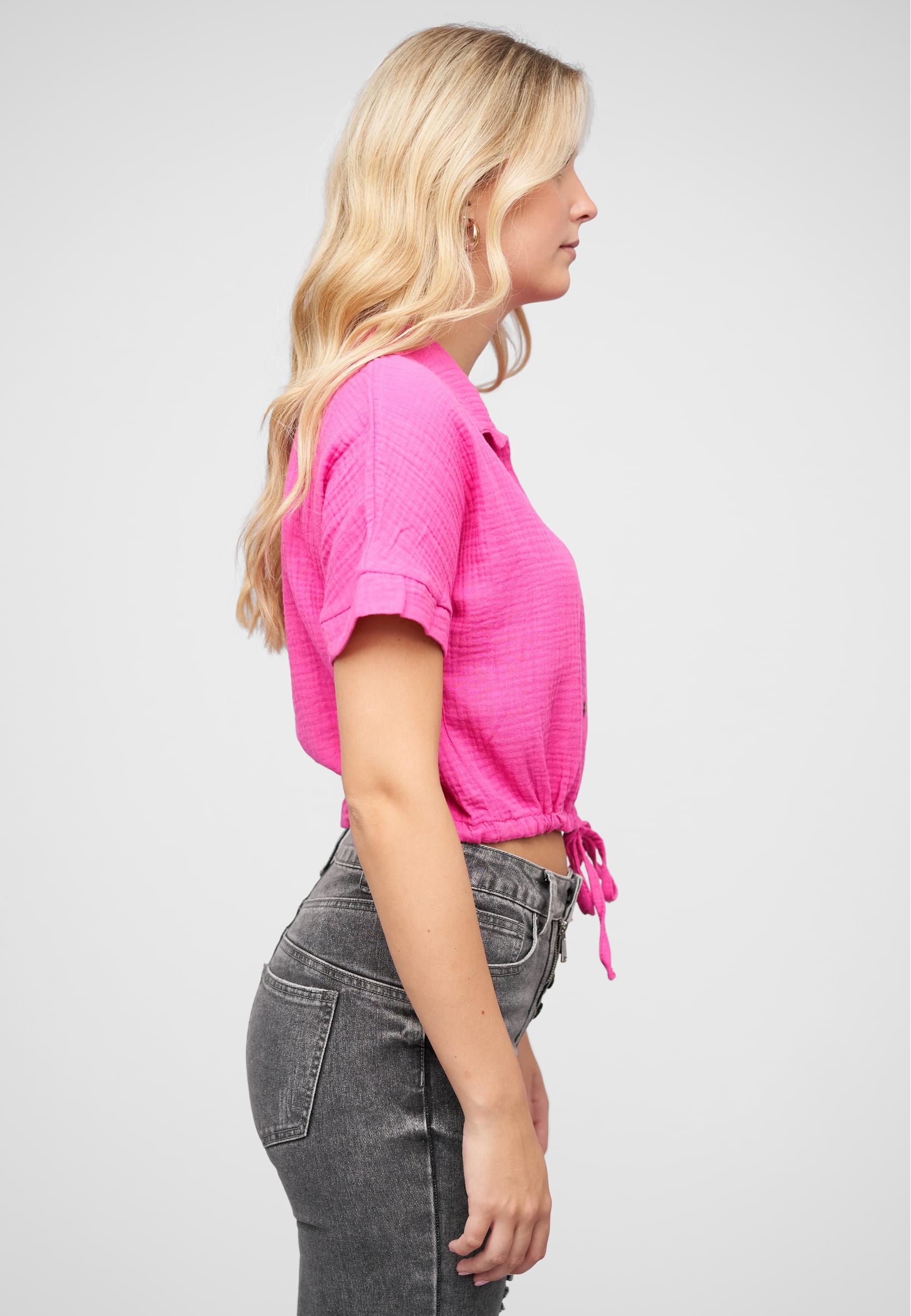 CLOUD 5IVE Klassische Bluse »CLOUD 5IVE Cropped Baumwoll Bluse mit Knopfleiste & Tunnelzug«
