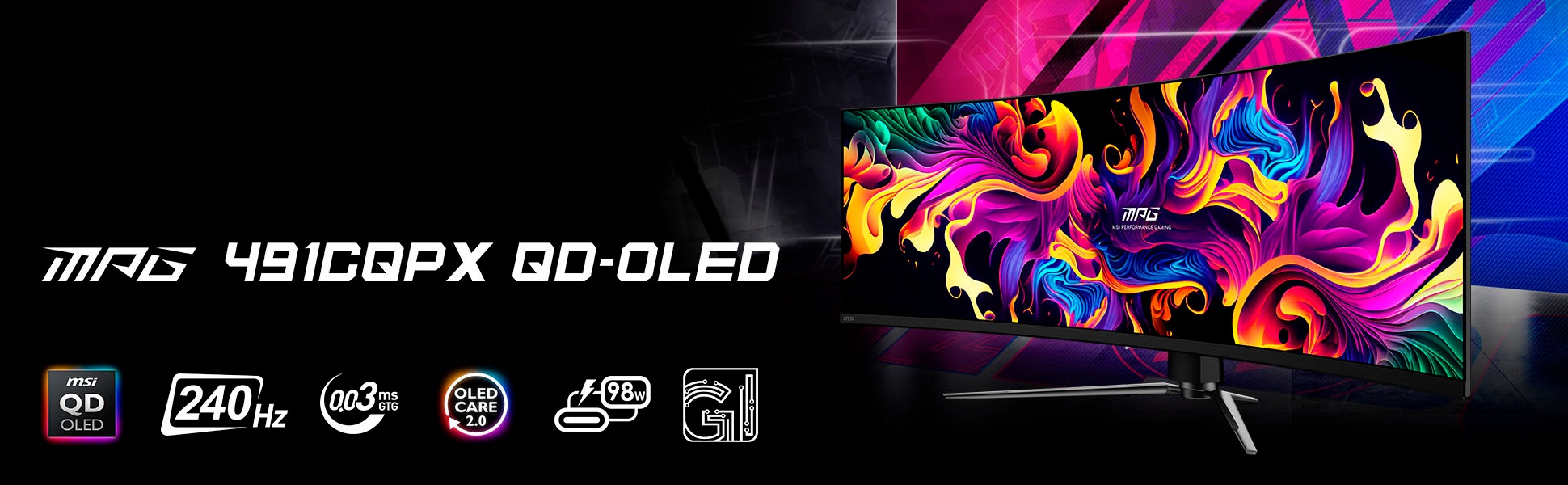 MSI Curved-Gaming-Monitor »MPG 491CQPX QD-OLED«, 125 cm/49 Zoll, 5120 x 1440 px, DQHD, 0,03 ms Reaktionszeit, 240 Hz
