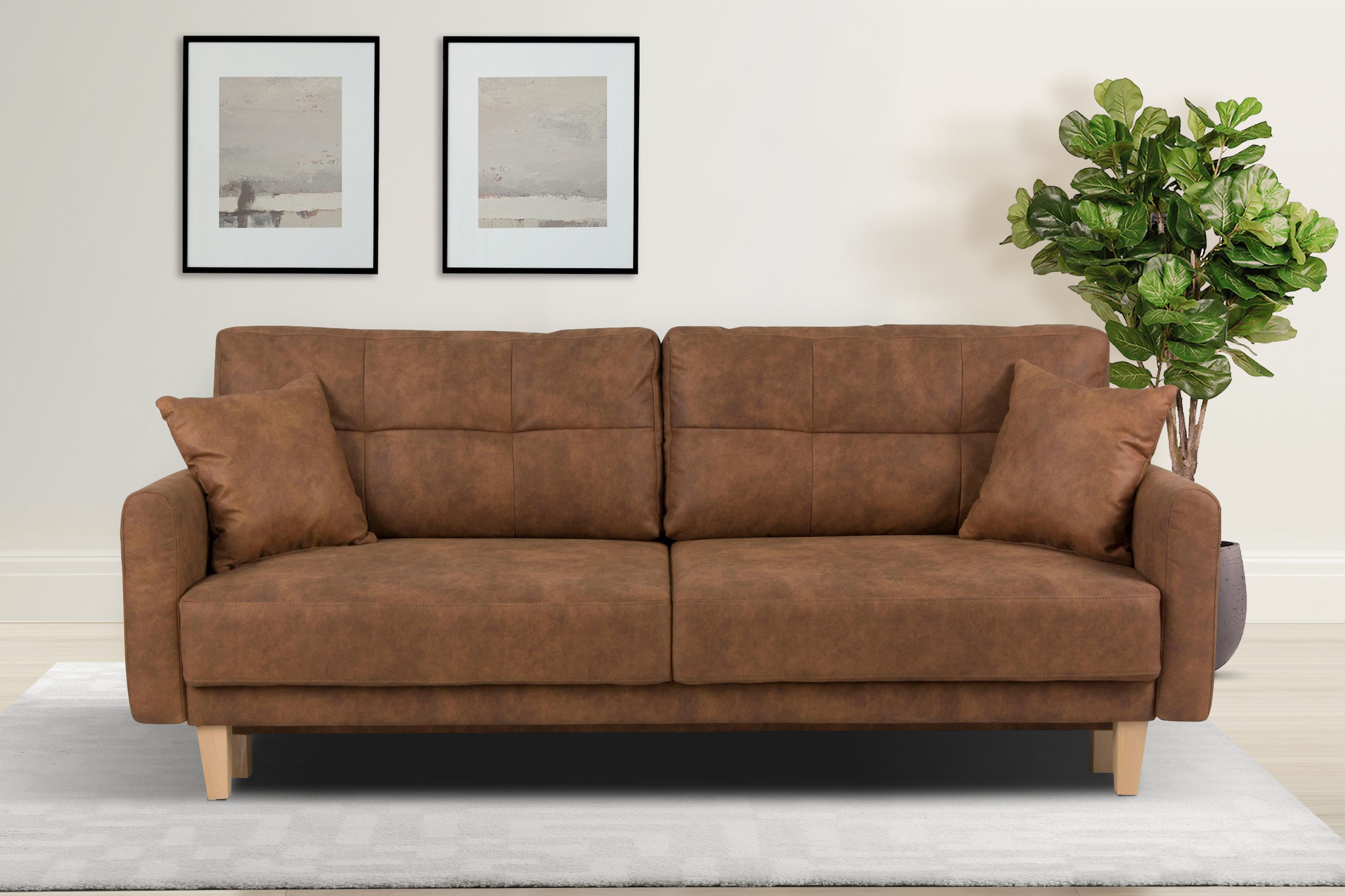 Home affaire 3-Sitzer »TRIPLO optionale Schlafsofa mit Bettkasten, Maße B/T/H: 215/100/89 cm«, Wahlweise Bettfunktion - Liegefläche 145x191 cm, Rücken-, Zierkissen