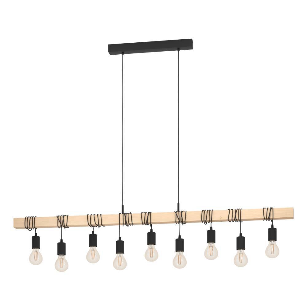 Hängeleuchte Townshend, Länge 150 cm, schwarz/holz, 9-flg. günstig online kaufen