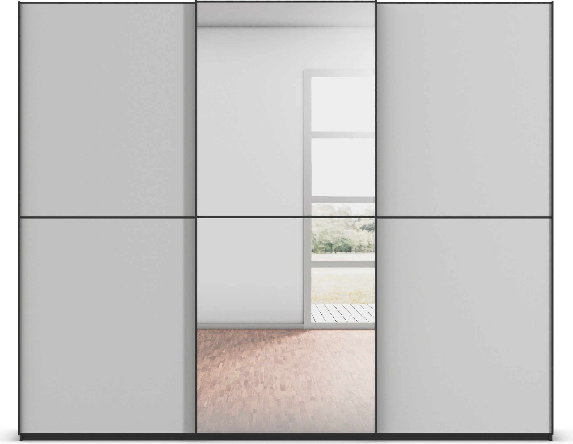 rauch Schwebetürenschrank »Kleiderschrank Schrank Garderobe Schlafzimmerschrank SCALE-DUO«, edle zweigeteilte Türen Spiegel/Glas-Mix 3 Zierleisten MADE IN GERMANY