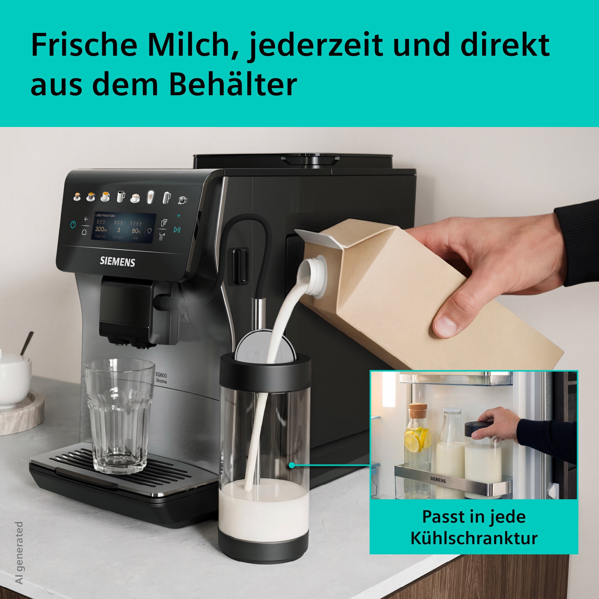 SIEMENS Kaffeevollautomat »EQ600 TP605EM3, 8 Getränke, XL-Getränke, bis zu 480ml, Kannenfunktion« bis zu 10 Favoriten, Doppeltassenfunktion, Keramikmahlwerk, Edelstahl