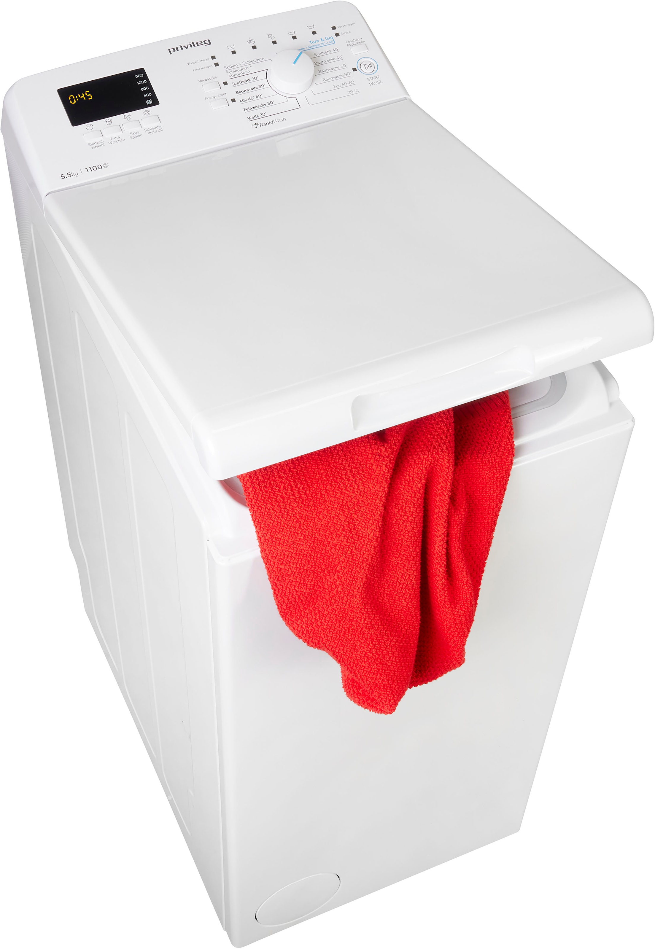 PRIVILEG Waschmaschine Toplader »PWT LC55 DE« 5, 5 kg 1100 U/min Turn&Go, Rapid Wash, Mix 45 min. bei voller Beladung, extra Spülen weiß Extra...