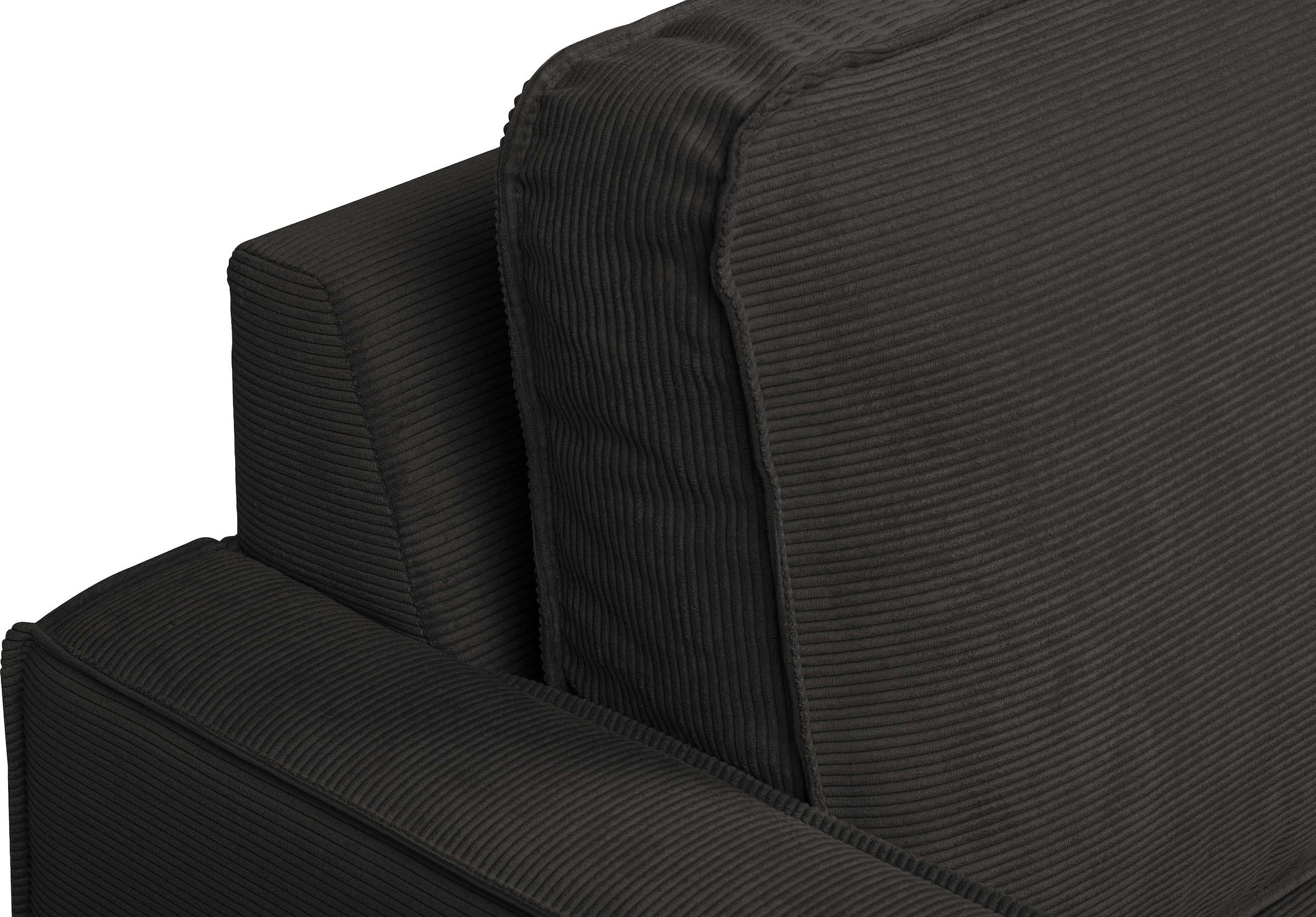 Places of Style Ecksofa »Pinto, 290 cm, Cord, Chenille, Lederoptik, Ottomane links / rechts«, mit Keder, schwarze Metallfüße, Wellenunterfederung