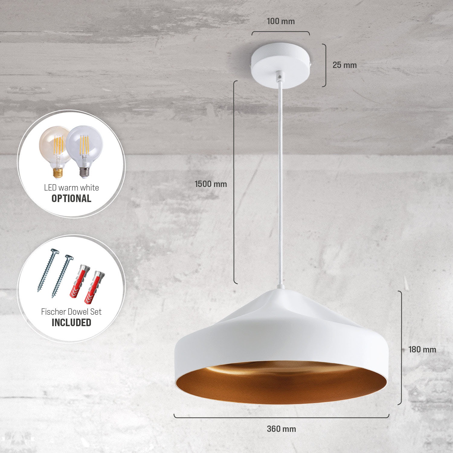 Paco Home Pendelleuchte »HURLEY T«, 1 flammig, Leuchtmittel E27 | ohne Leuchtmittel, Hängelampe Esszimmer Küchenlampe Hängend Esstischlampe Innen Gold