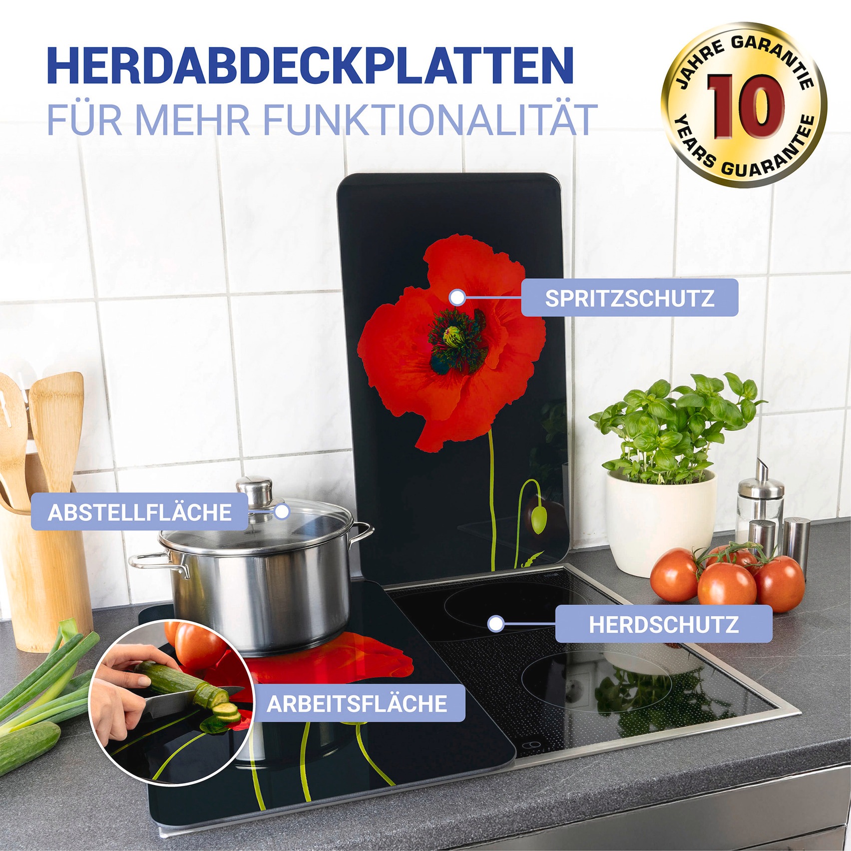 WENKO Herd-Abdeckplatte »Universal Modell Mohn« Herdabdeckung für alle Herd günstig online kaufen