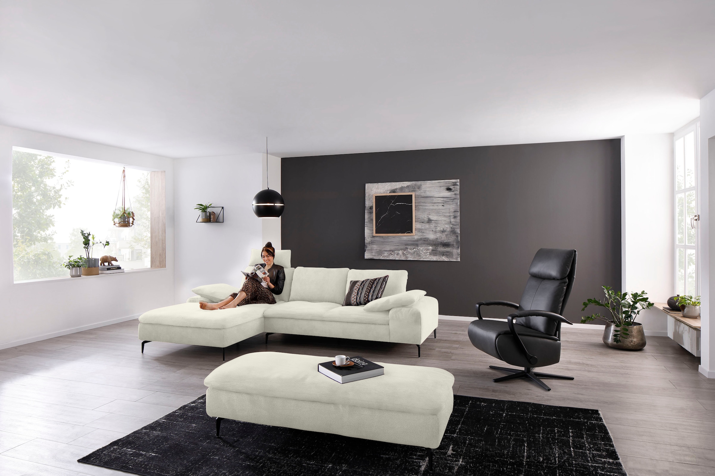 W.SCHILLIG Ecksofa »valentinoo, Designsofa, bequem, elegant und zeitlos, L-Form«, (Set), inklusive Hocker, mit Sitztiefenverstellung, Breite 299 cm