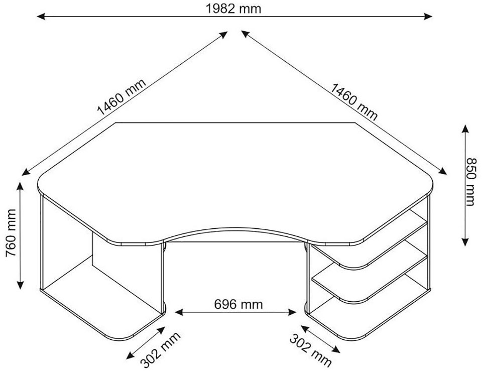 Homexperts Gamingtisch »Tron«, passend für drei 28" Monitore